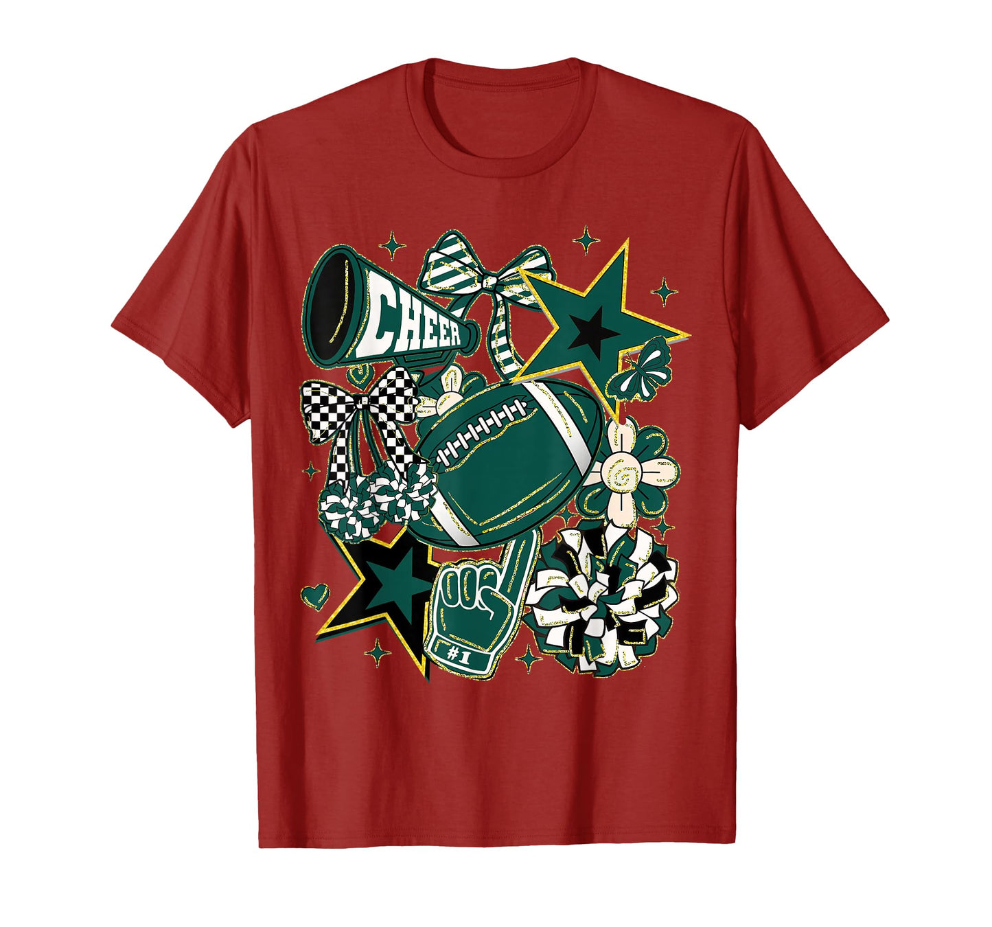Coquette Bow Football Green Game Cheer Mom Touchdown T-Shirt