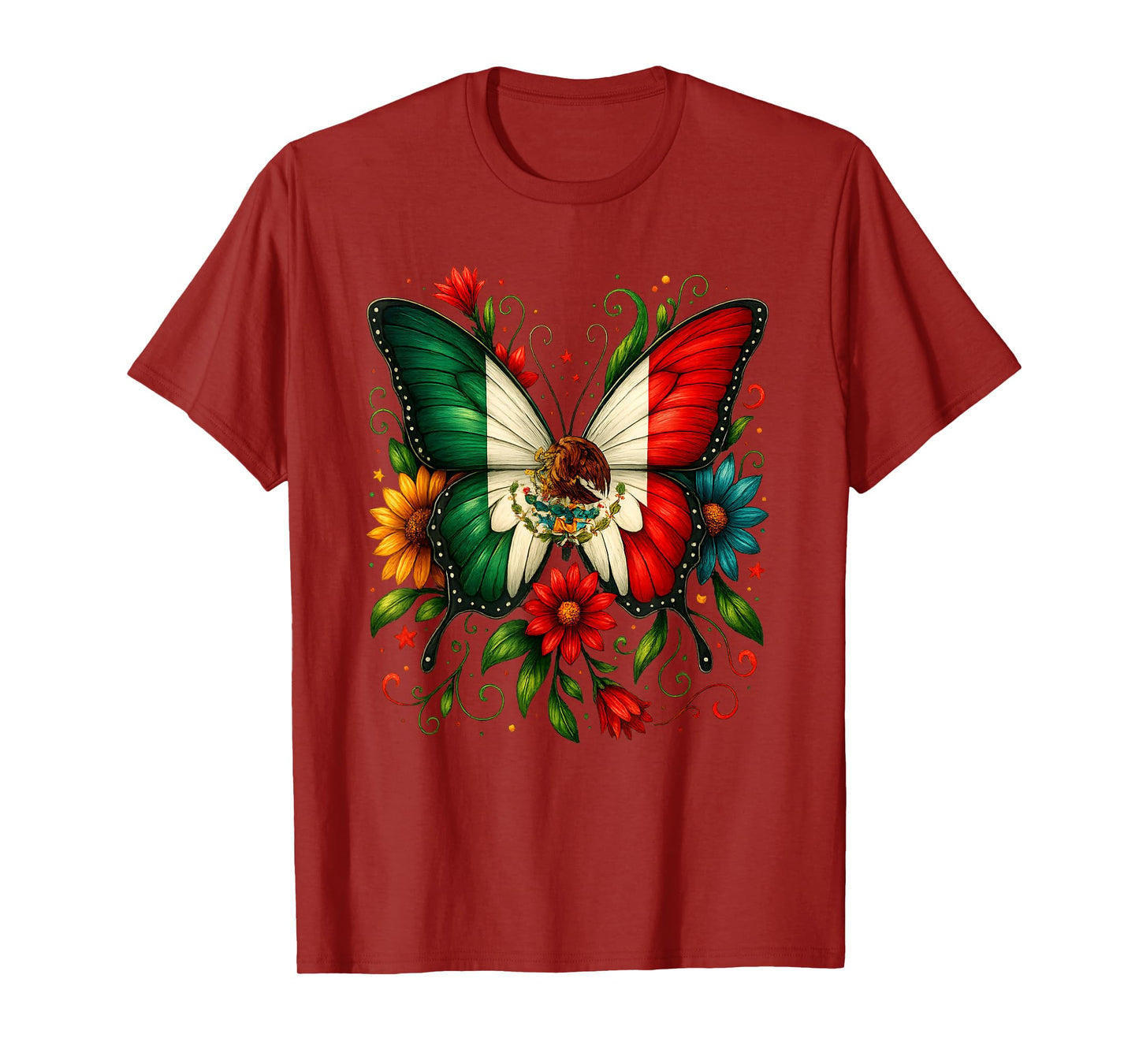Mexico Flag Butterfly Flowers Mexican Independence Day Kids T-Shirt
