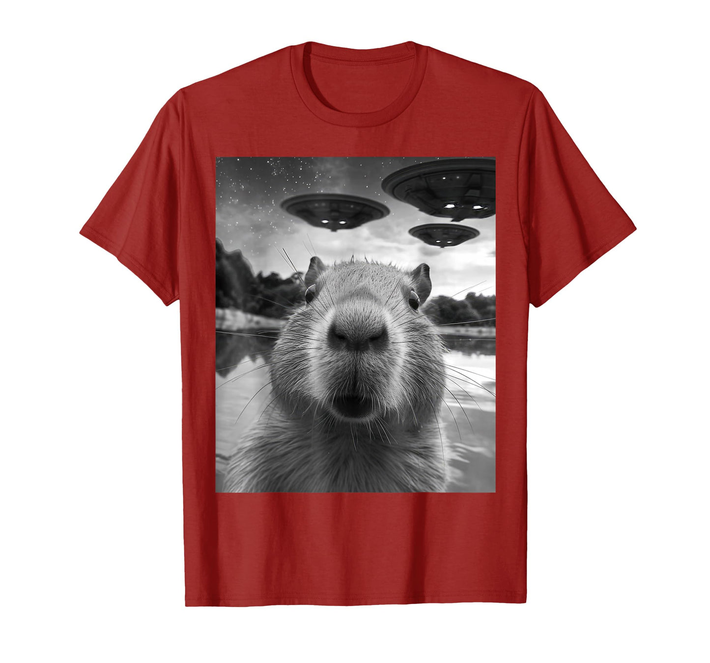 Capybara Selfie with UFOs Weird T-Shirt