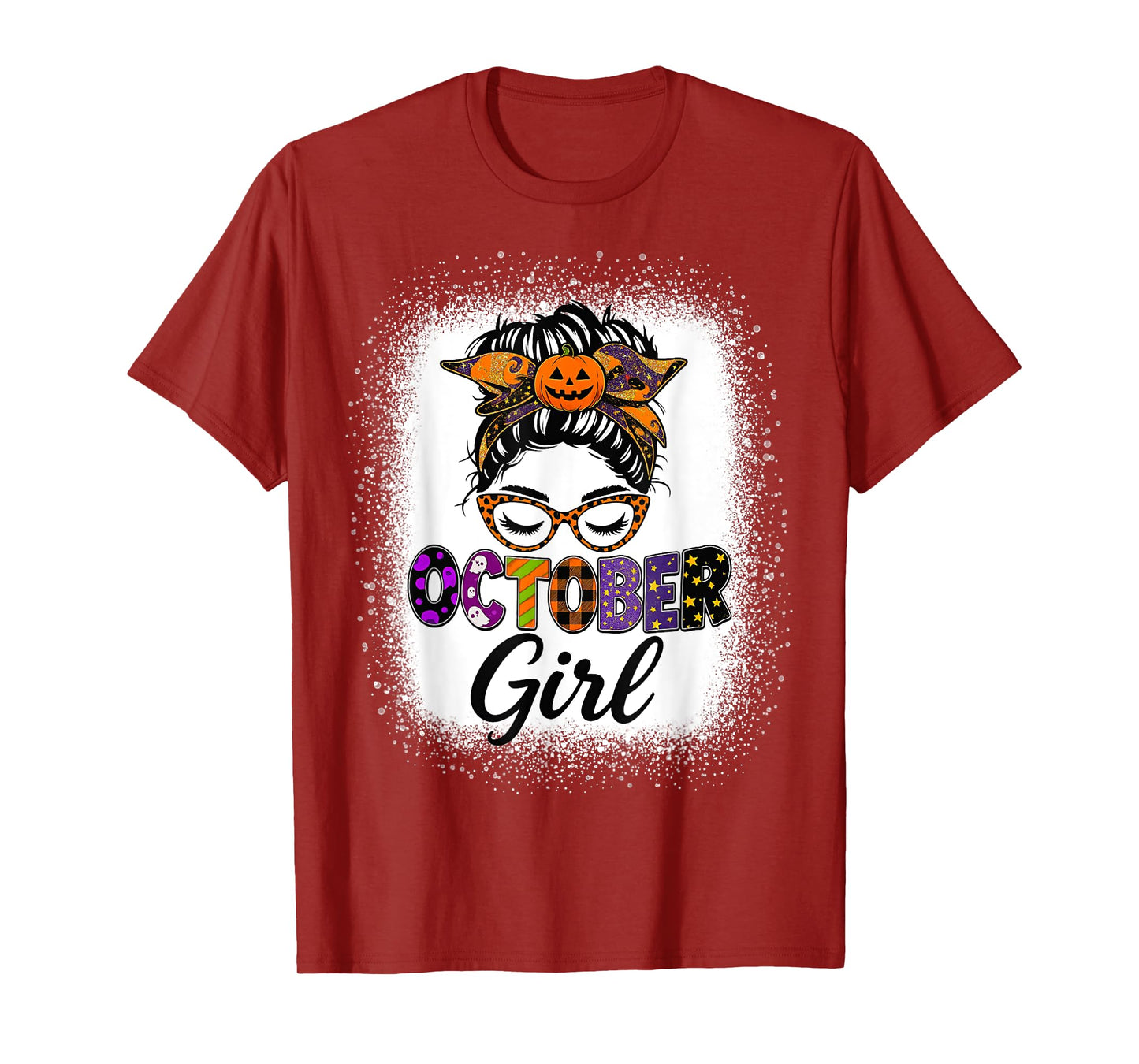 Vintage Women Messy Bun Halloween October Girl Birthday T-Shirt