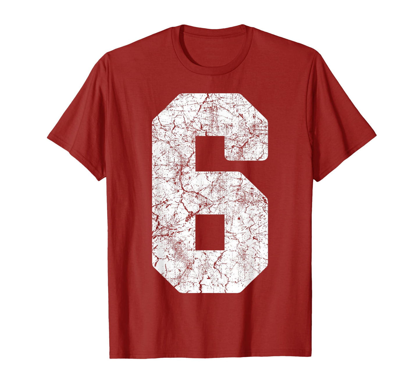 Distressed White Number 6 Jersey Player Uniform #6 Grunge T-Shirt