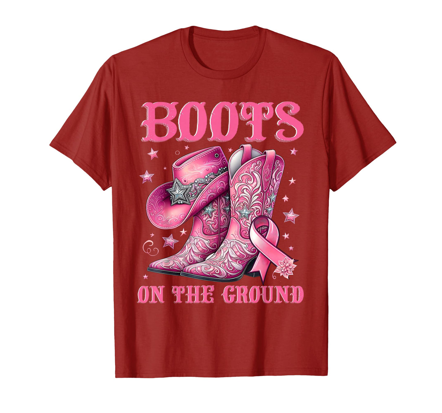 Boots On The Ground Cowgirl Western Breast Cancer Awareness T-Shirt