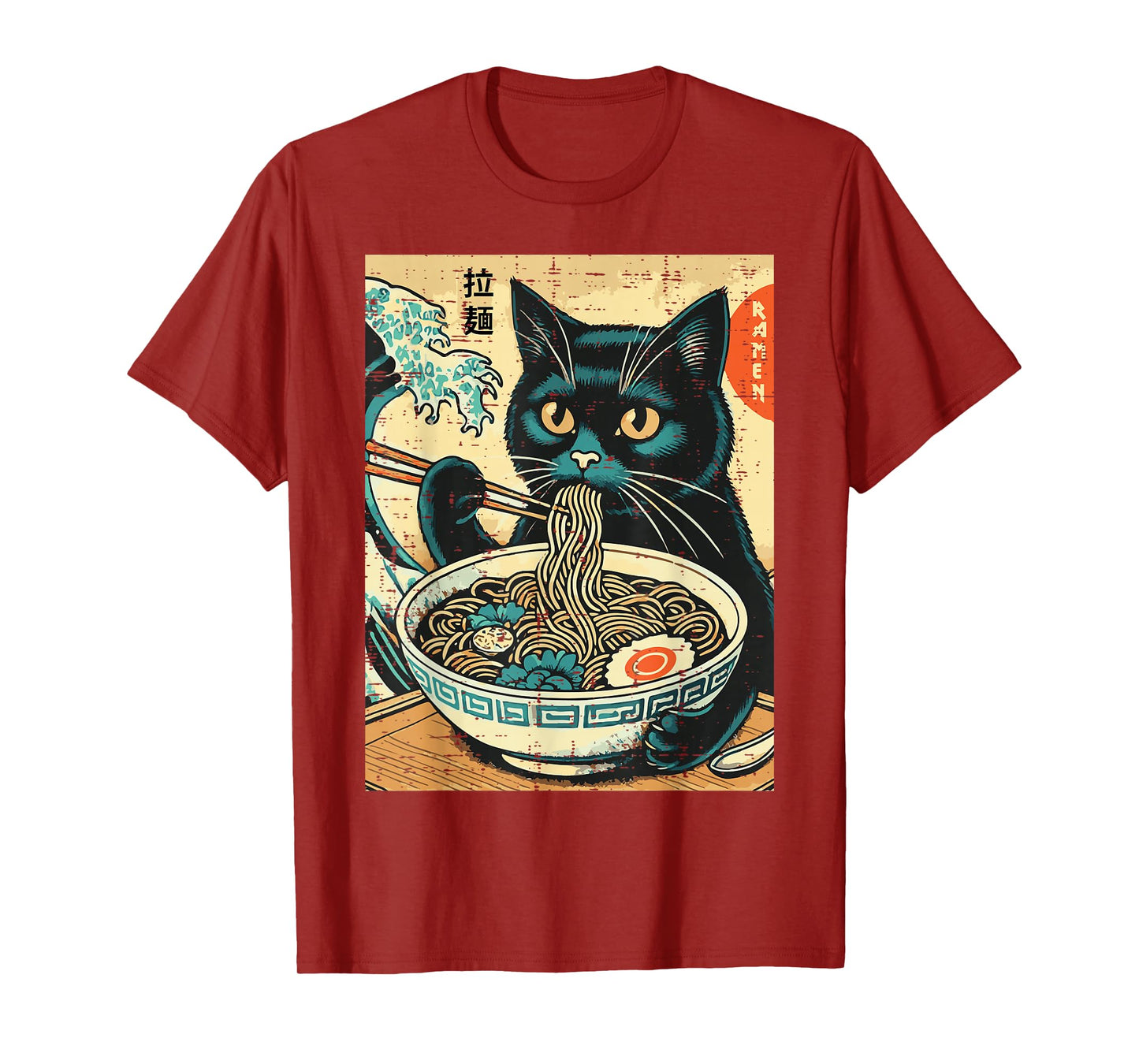 Japanese Cat Ramen Great Wave Vintage Art Food Men Women Kid T-Shirt