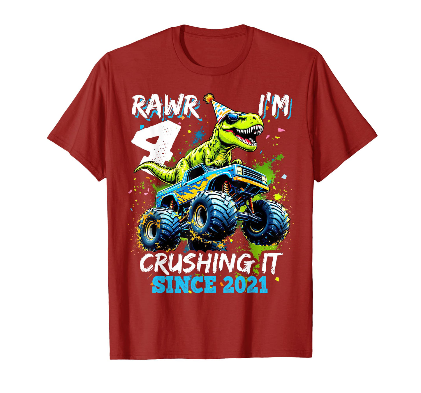 4th Birthday Monster Truck Dinosaur Party Boys Rawr I'm 4 T-Shirt