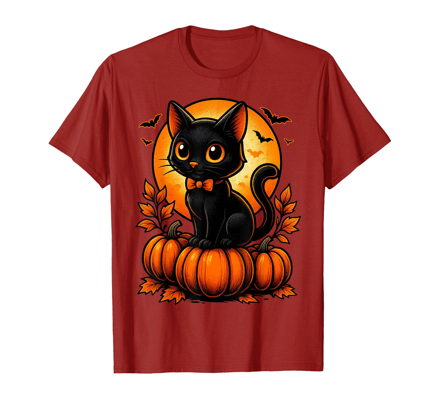 Retro Black Cat Halloween Pumpkin Costume for Women Men Kids T-Shirt