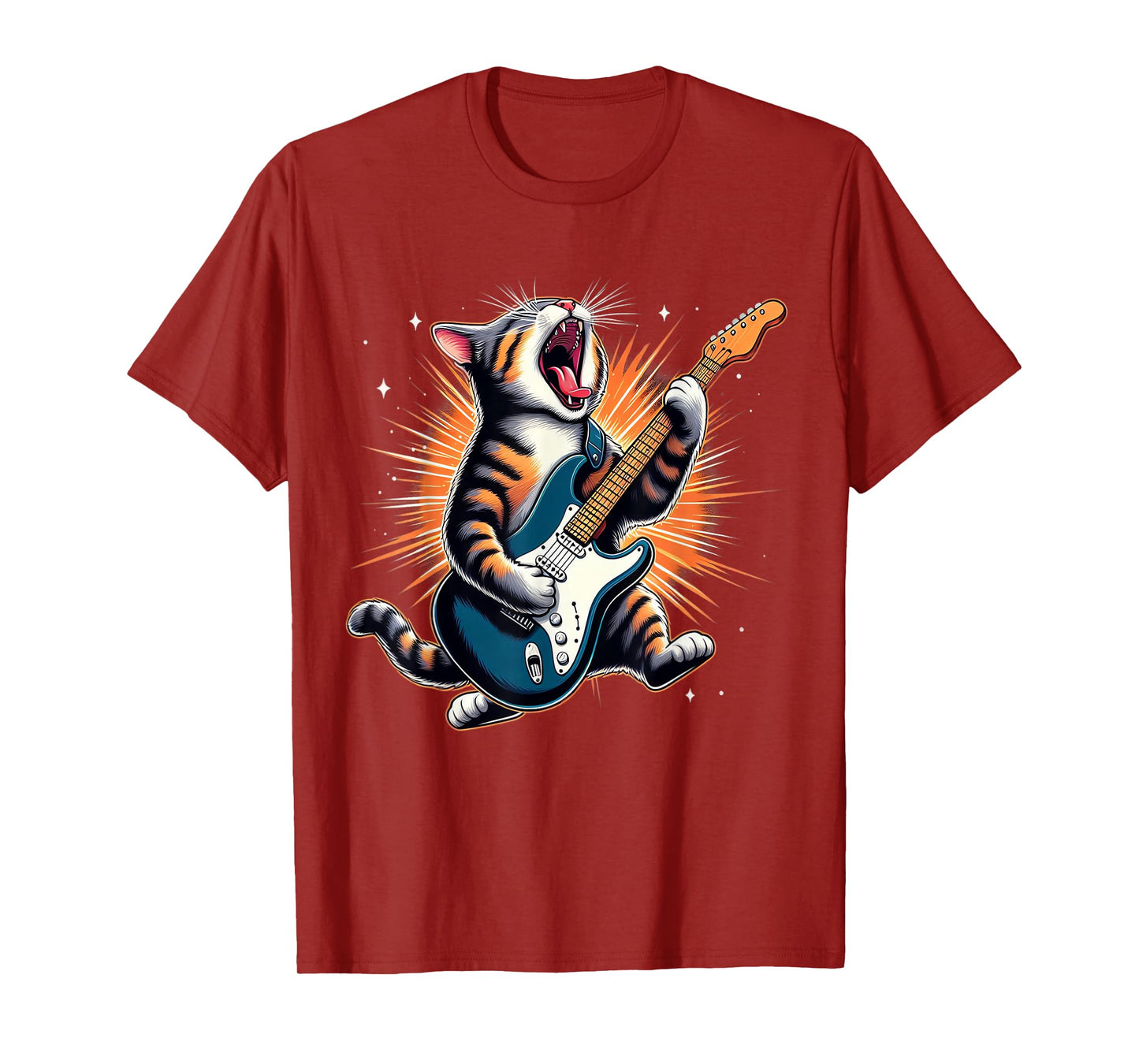 Cat Playing Guitar Rock Star Rock and Roll for Men Women Kid T-Shirt