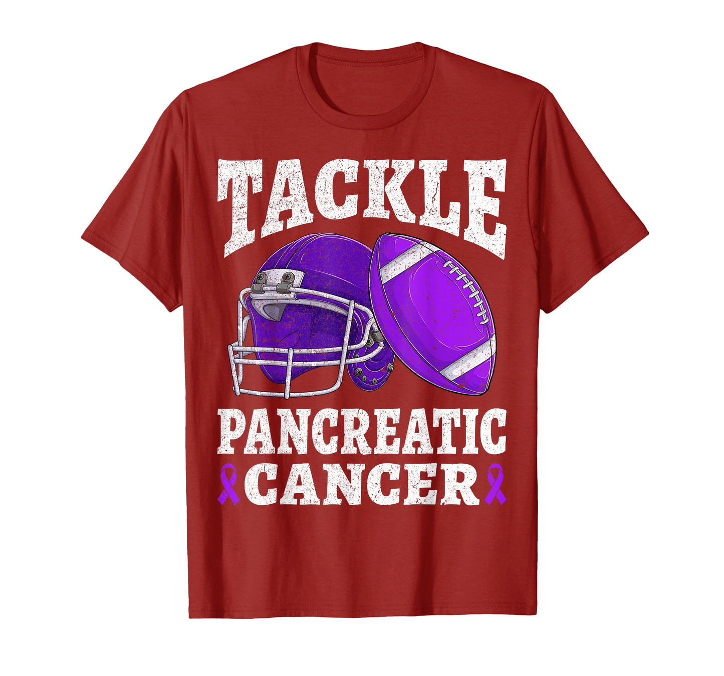 Tackle Pancreatic Cancer Football Awareness Purple Ribbon T-Shirt