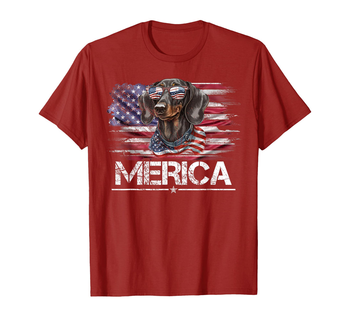 Vintage Dachshund Dog, Merica Weiner Dog USA Flag Funny Women Kids Men T-Shirt