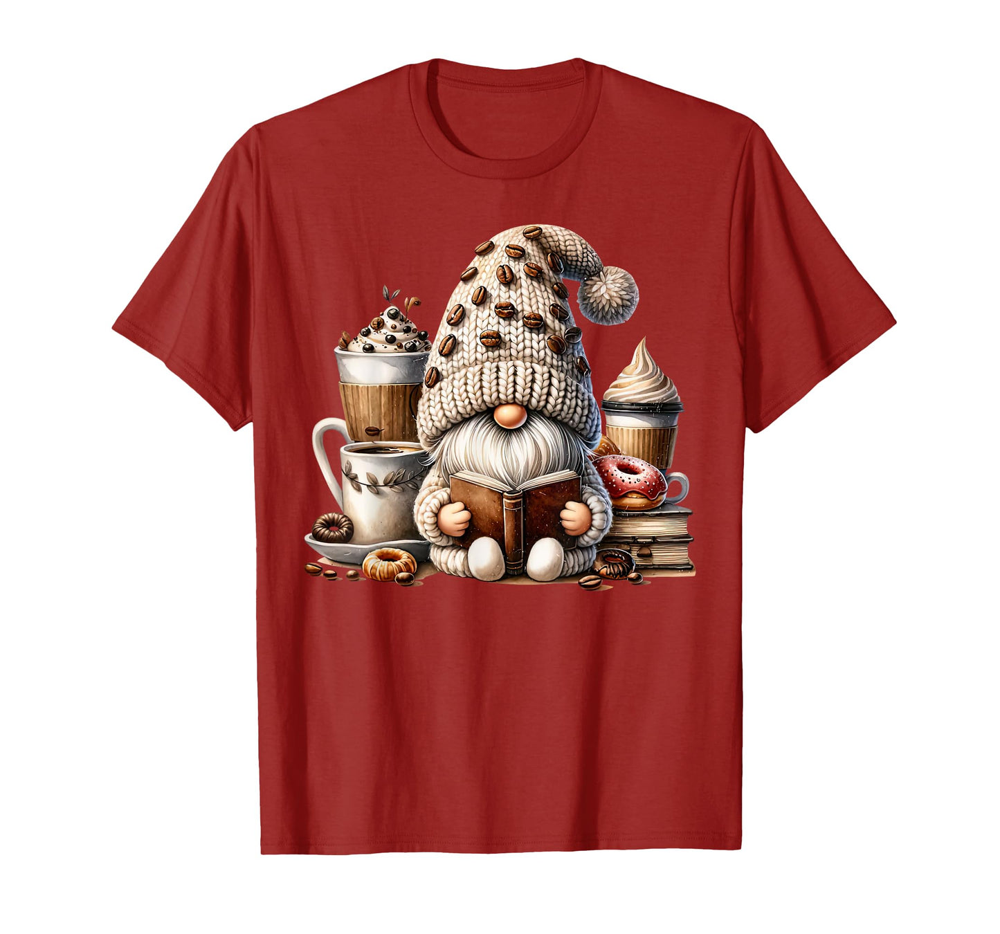 Vintage Cute Gnome Reading Book Coffee Latte Men Women Kids T-Shirt