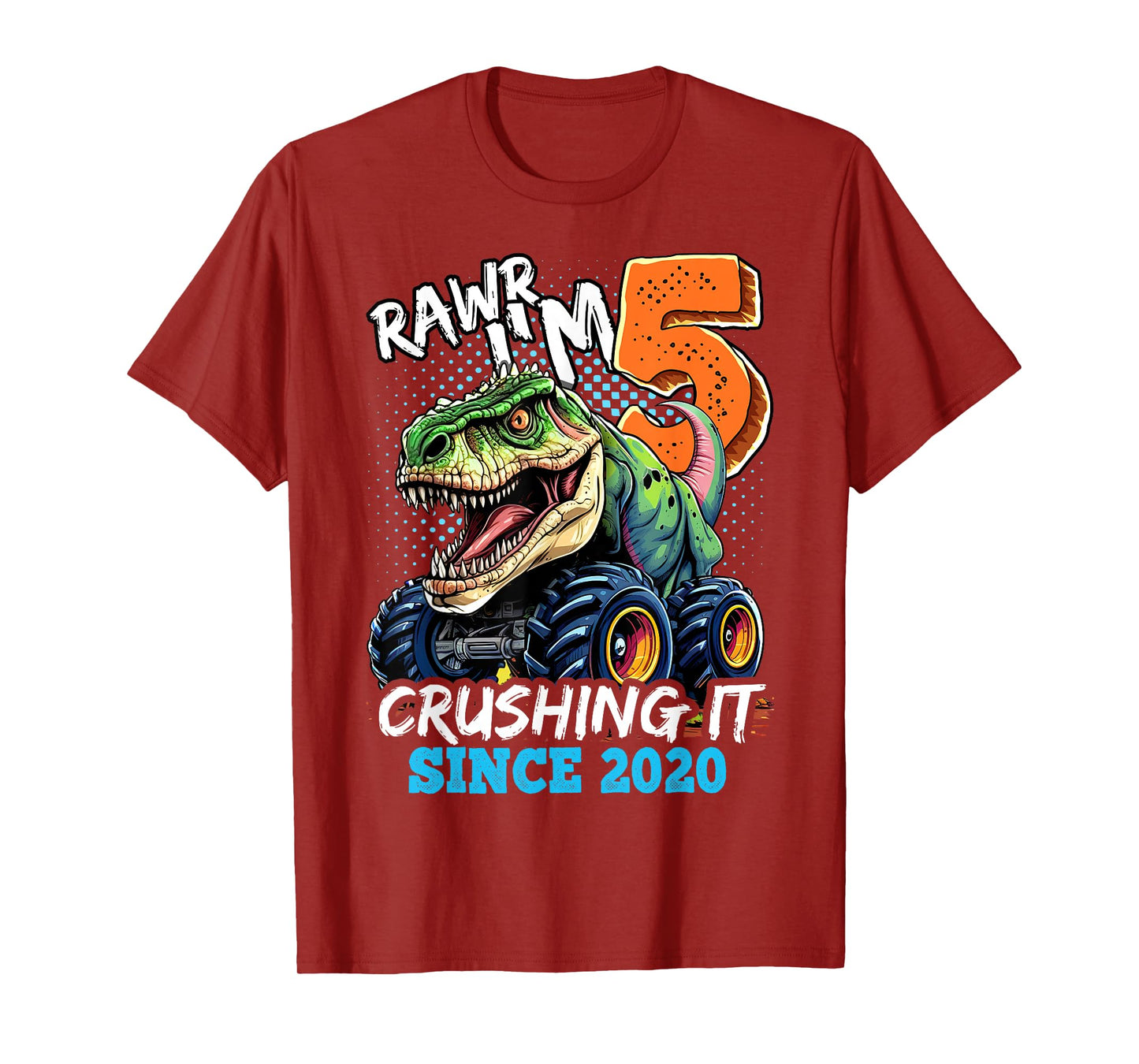 5th Birthday Monster Truck Dinosaur Party Boys Rawr I'm 5 T-Shirt