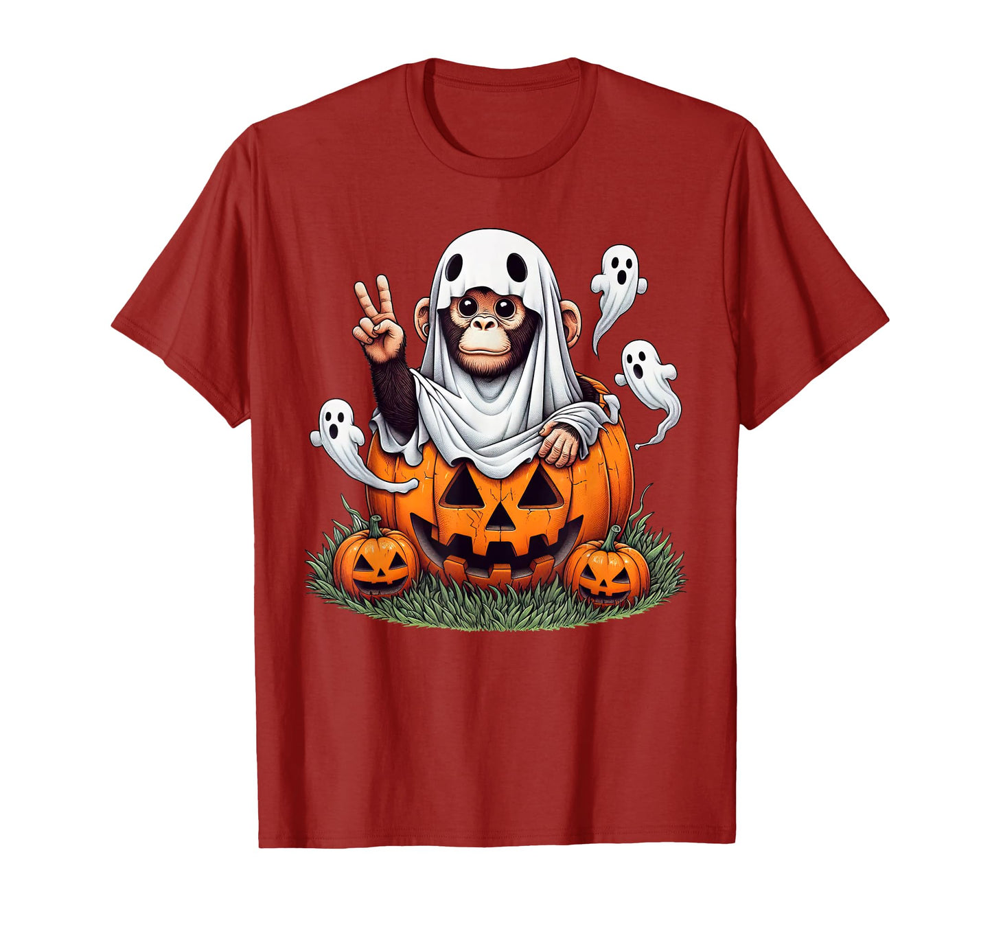 Funny Monkey Ghost Boo Halloween Monkey Womens Mens Kids T-Shirt