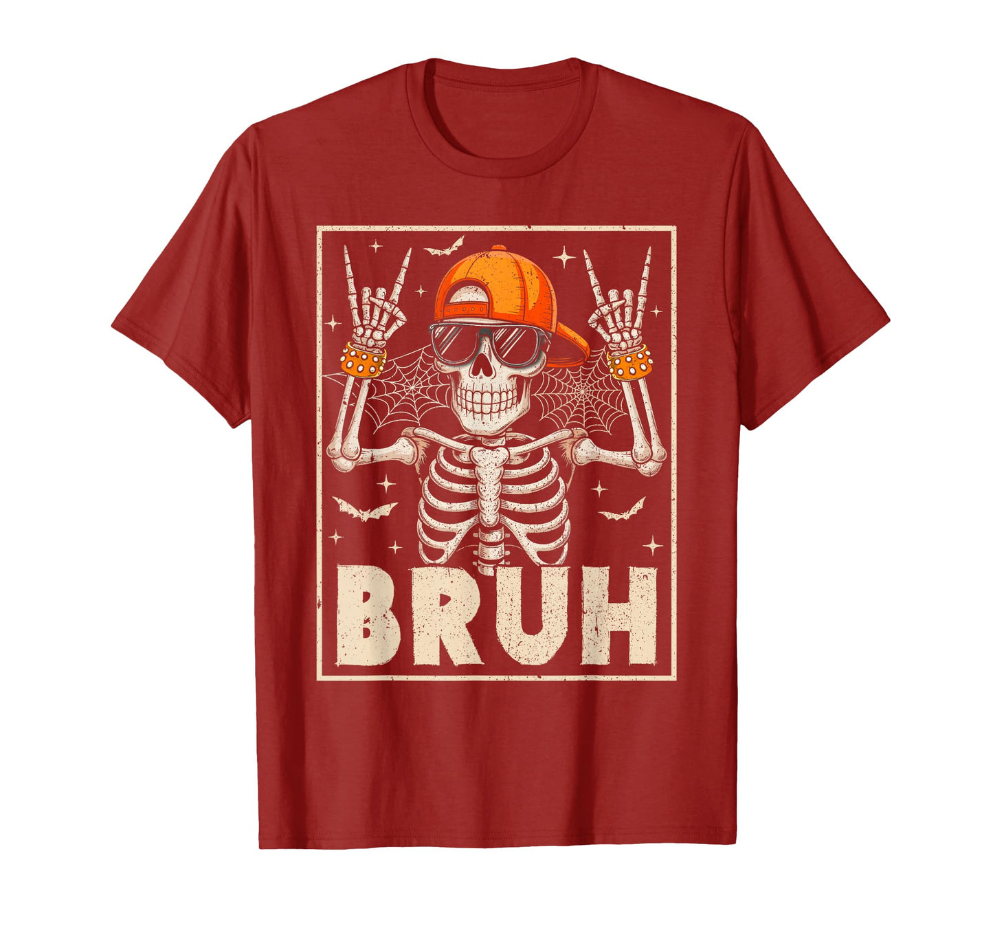 Funny Happy Halloween Skeleton Bruh Scary Boys Kids Rock T-Shirt