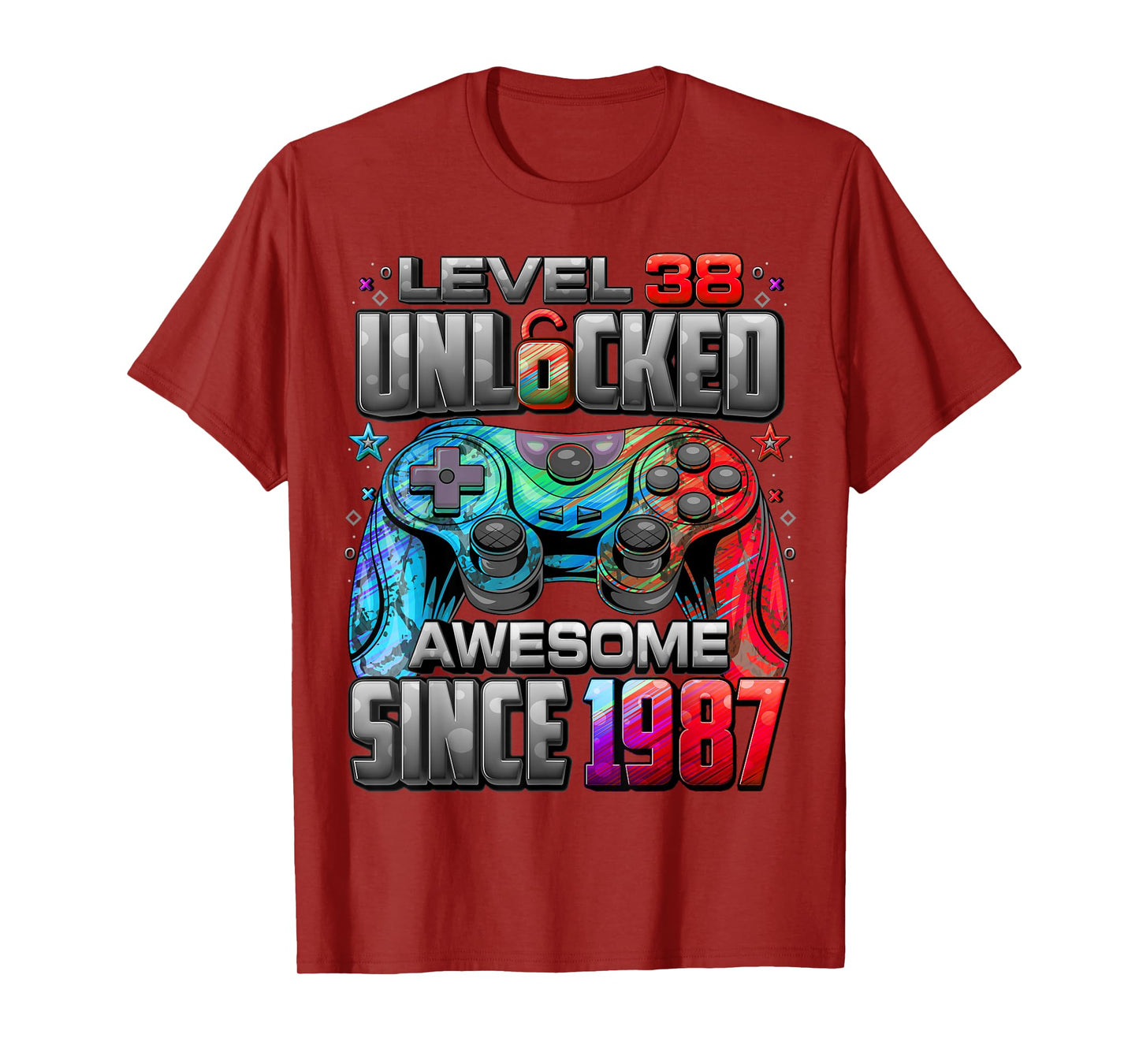 Level 38 Unlocked Awesome Since 1987 38th Birthday Gaming T-Shirt