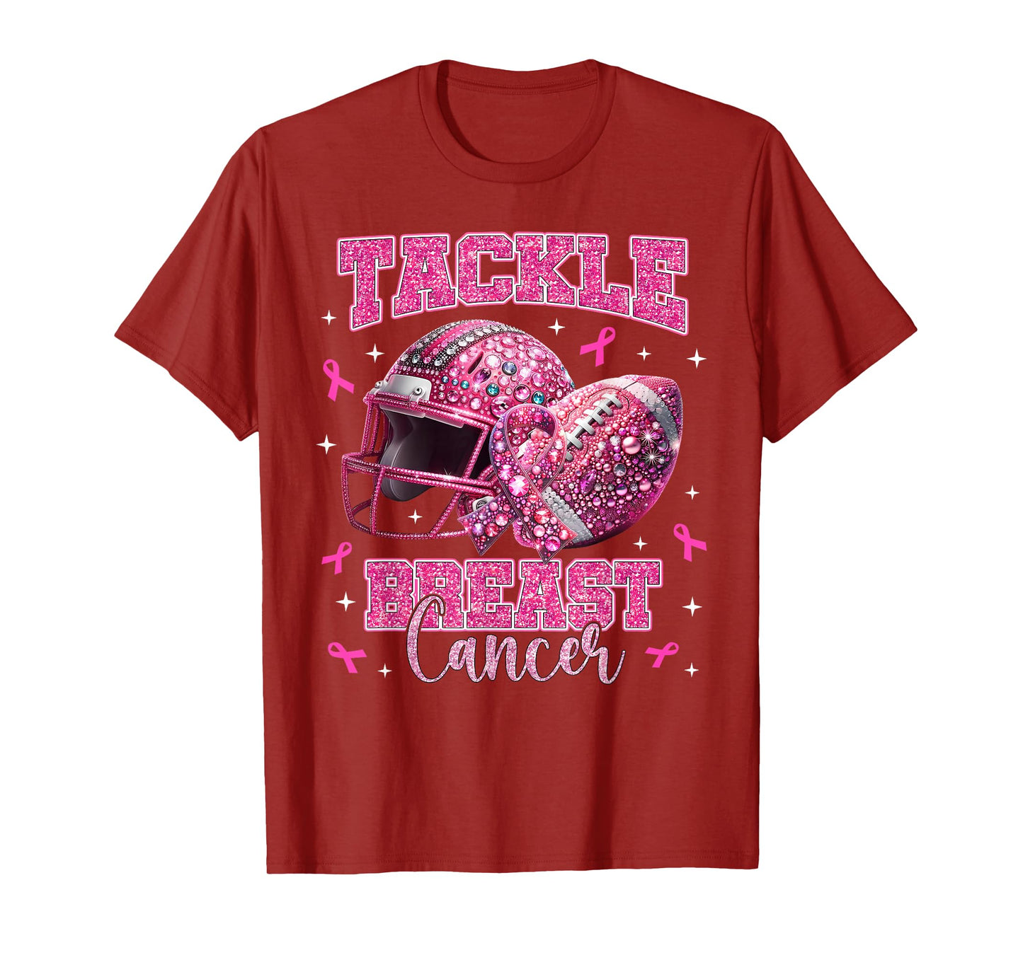 Tackle Breast Cancer Awareness American Football Pink Ribbon T-Shirt