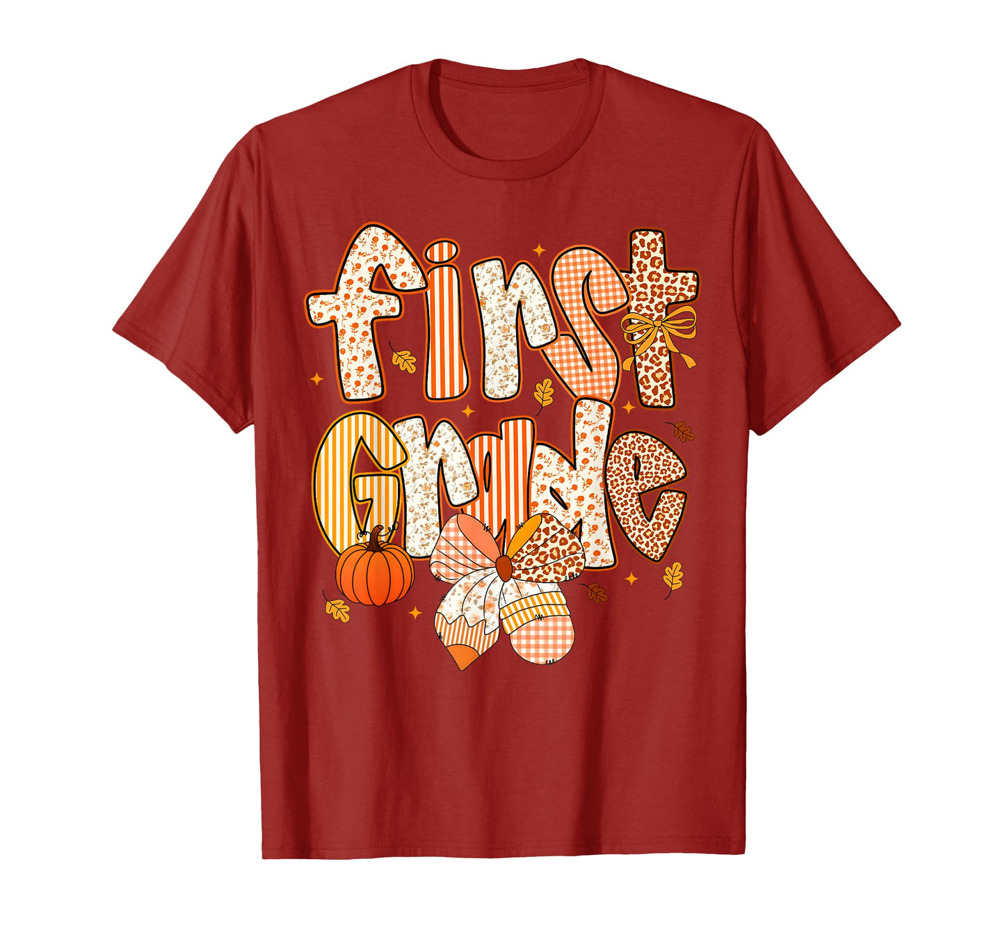 First Grade Fall Floral Coquette Bow Teachers Students T-Shirt
