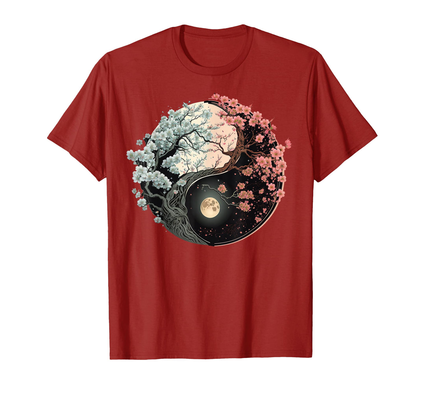 Taoism Yin Yang Cherry Blossom on Taijitu Yin Yang T-Shirt