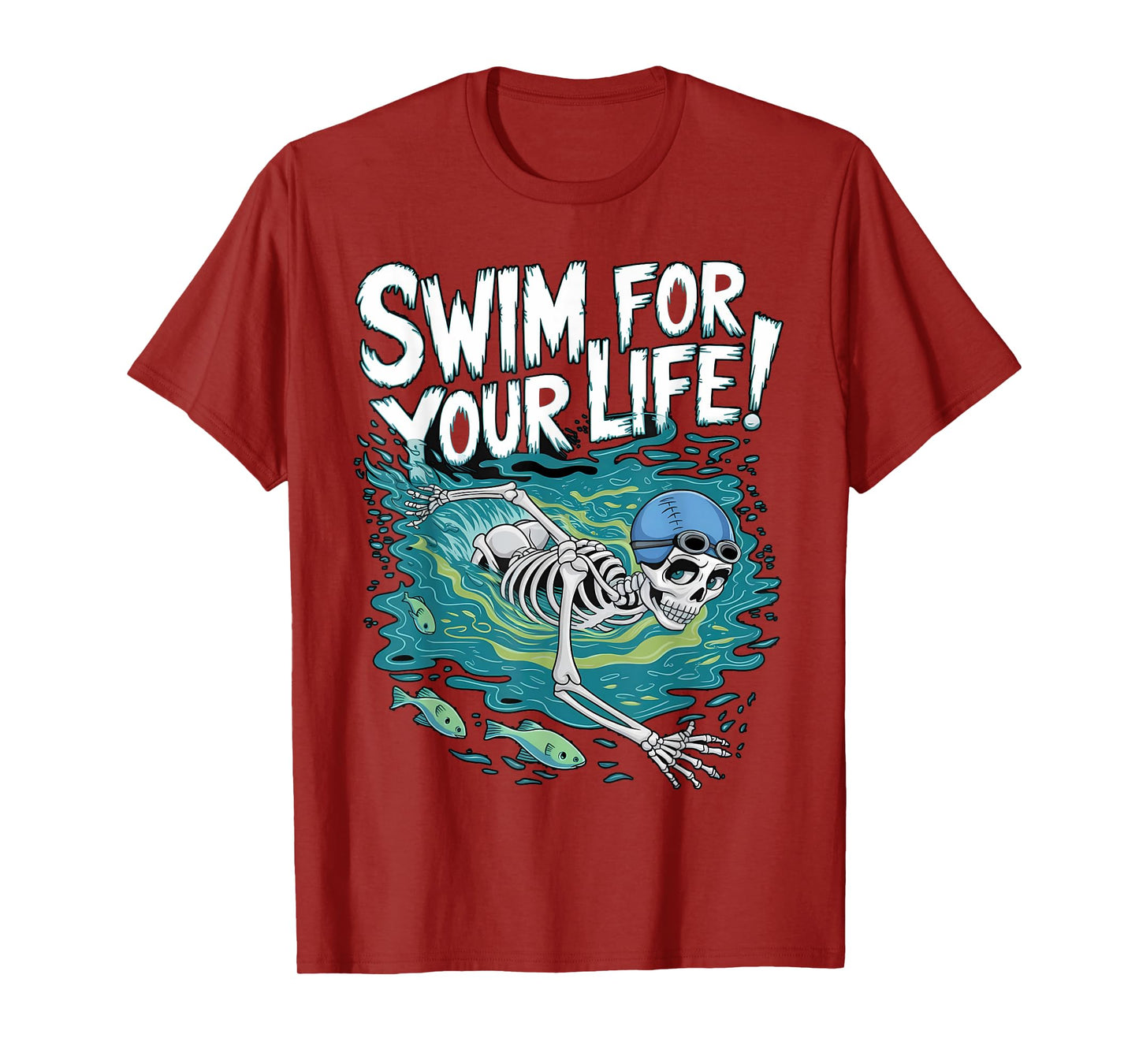Halloween Skeleton Swimming Swim For Your Life Swimmers Dad T-Shirt