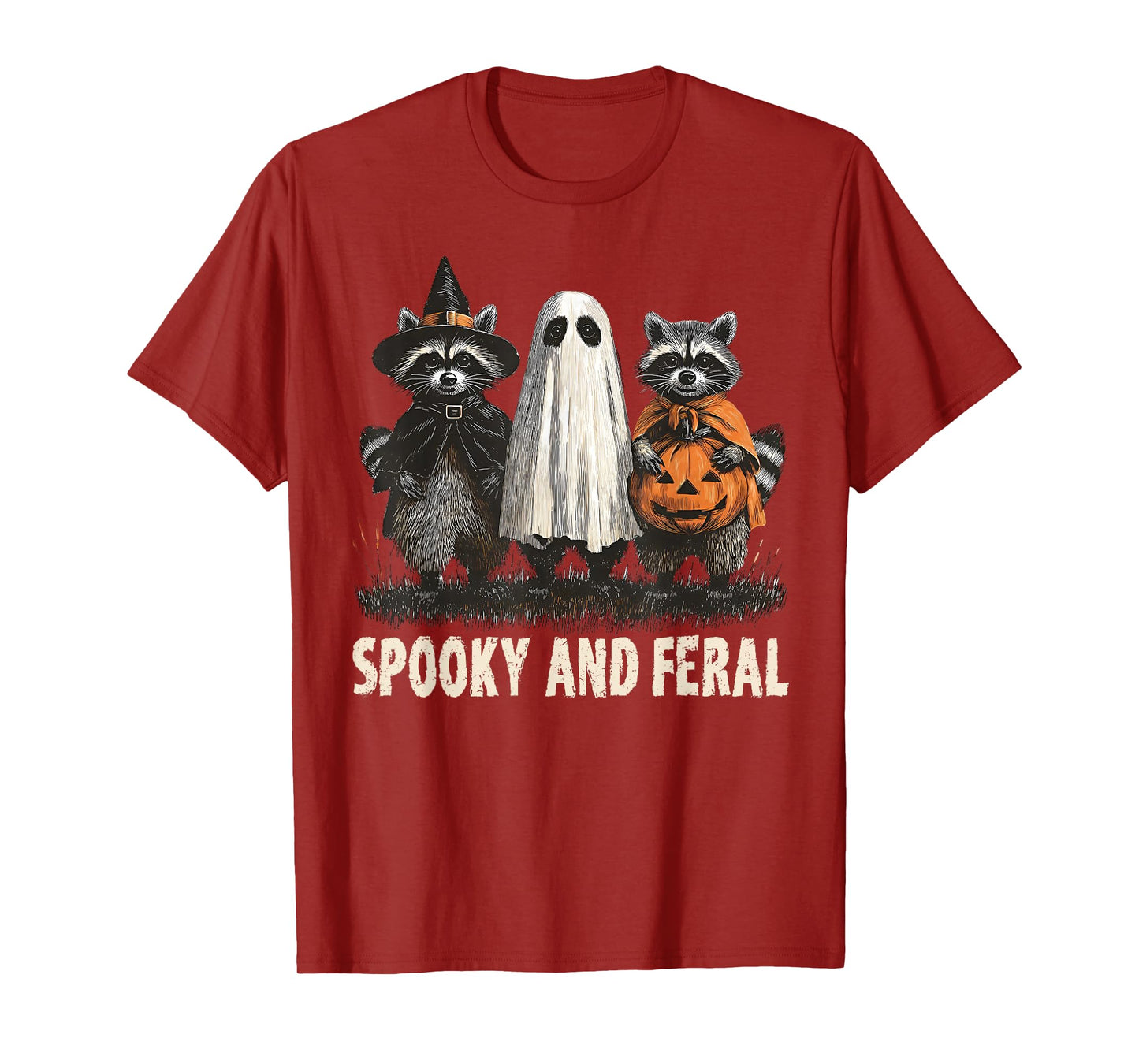 Spooky And Feral Halloween Cute Ghost Raccoon Trick Or Treat T-Shirt