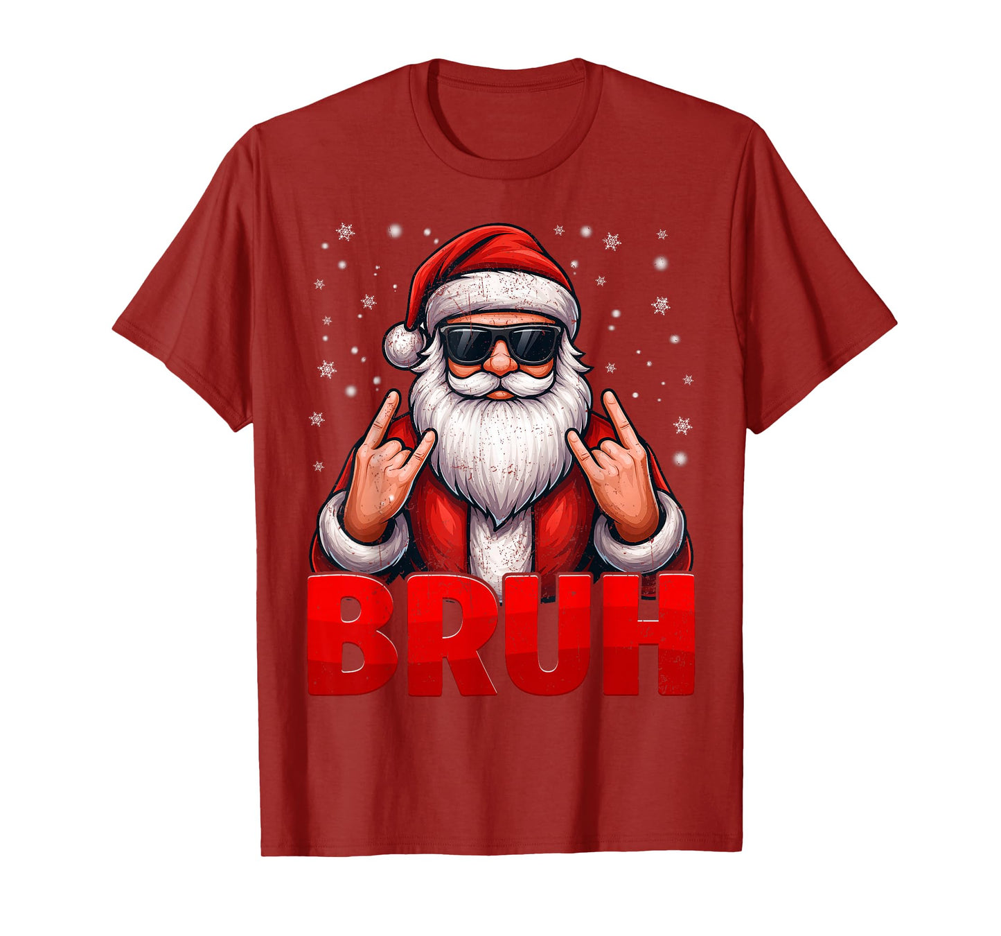 Bruh Santa Rock On Snowflake Christmas Xmas Mens Boys Tees T-Shirt