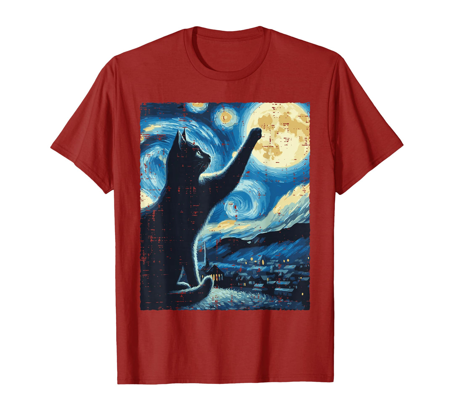 Cat Reaching Moon Starry Night Funny Kitten Men Women Kids T-Shirt