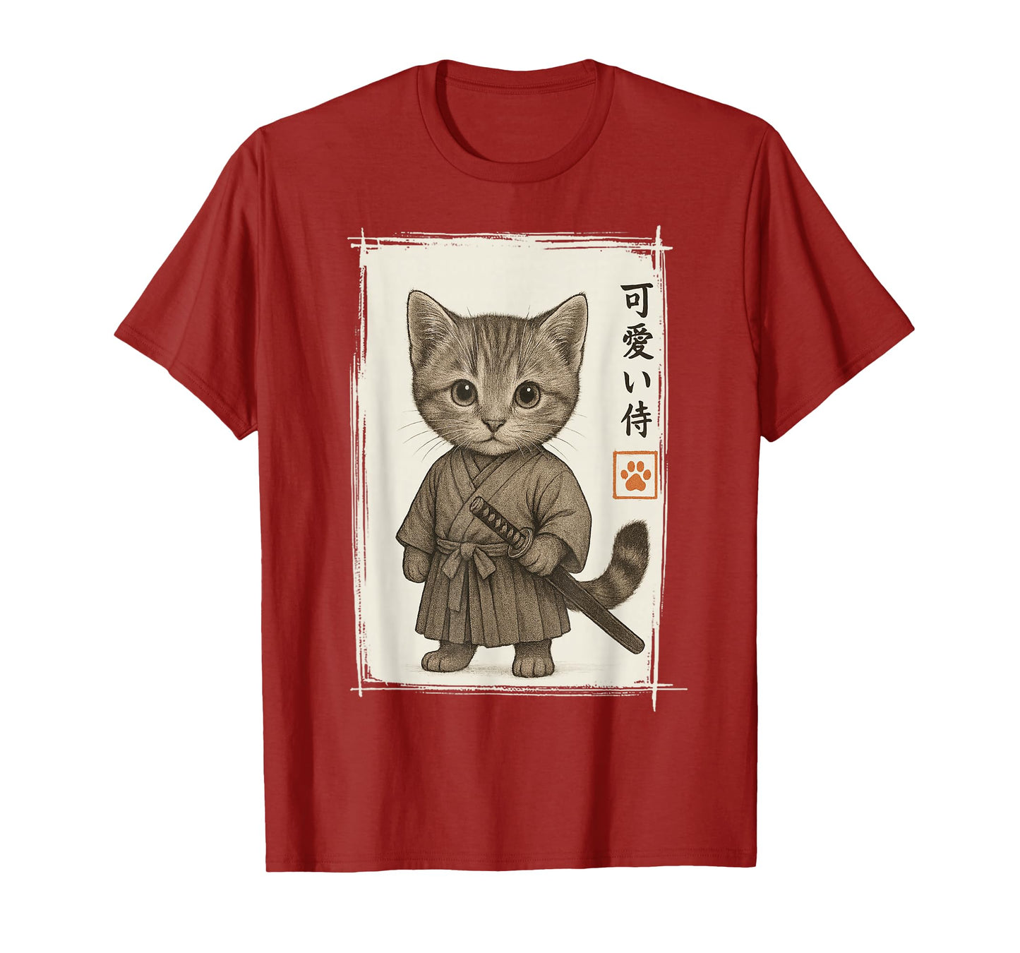 Samurai Kitten Japanese Anime Funny Cat Gifts Men Women Kid T-Shirt
