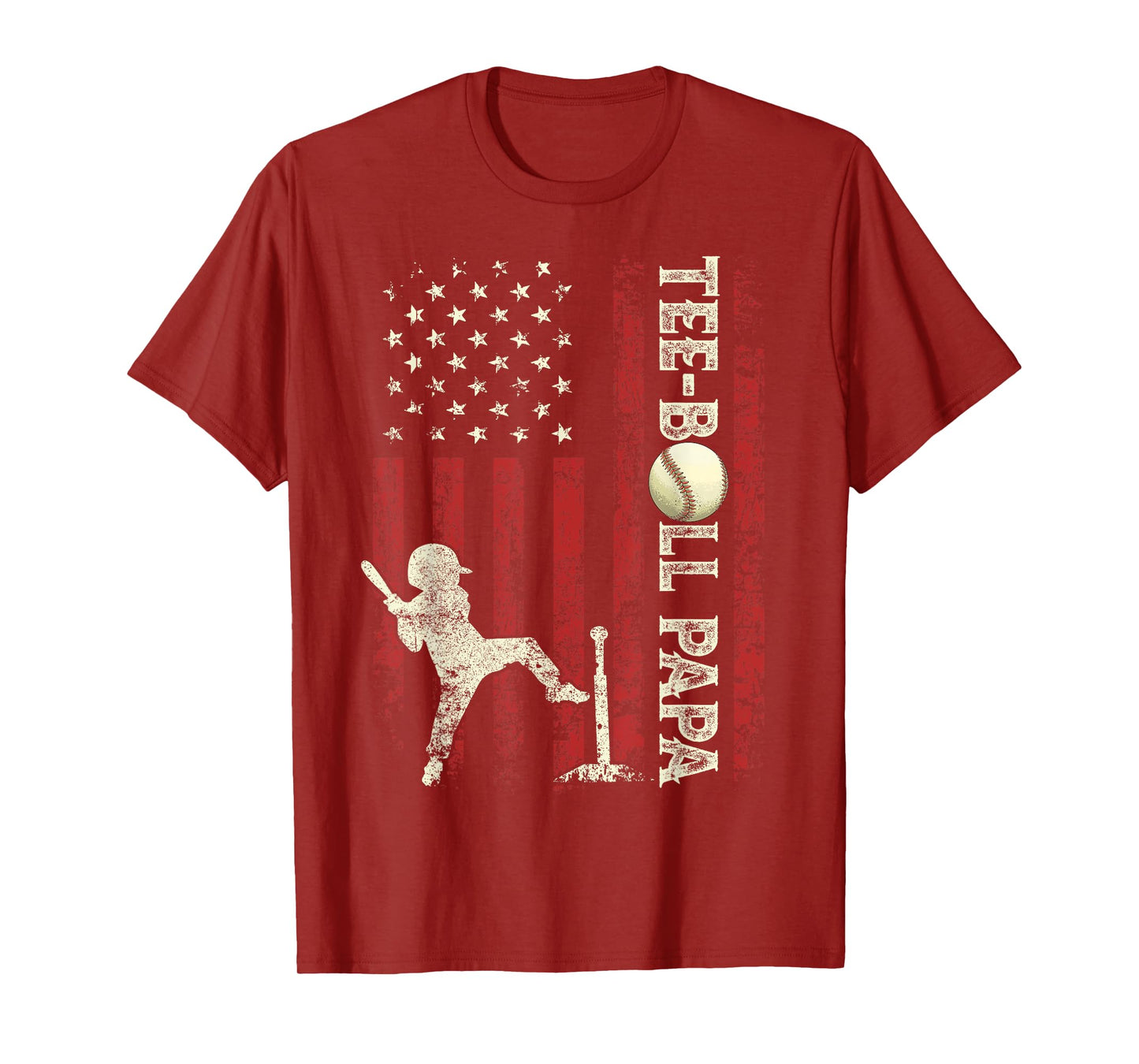 Tee-Ball Papa US Flag Gifts Dad Men Patriotic Fathers Day T-Shirt