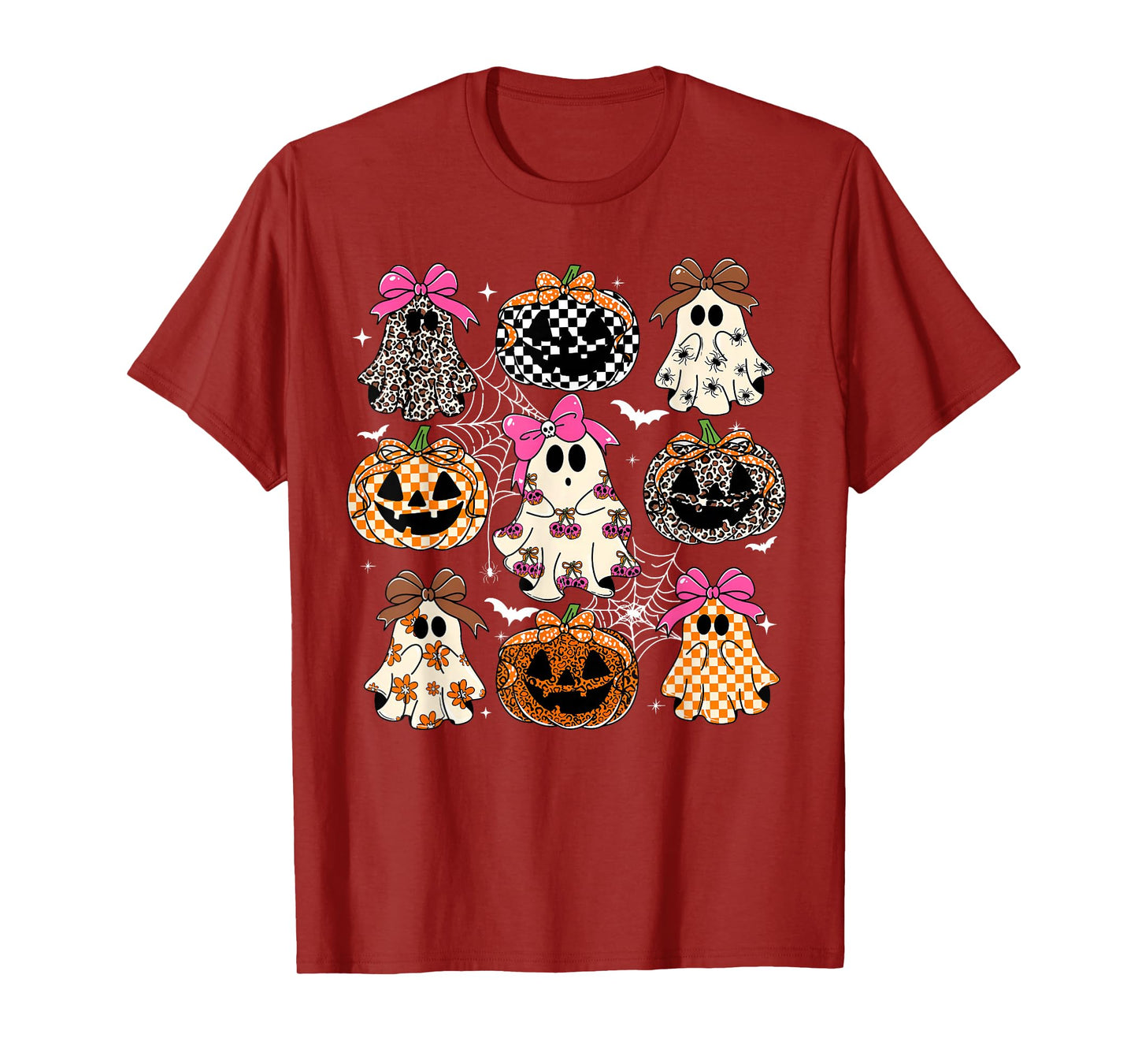 Spooky Season Halloween Coquette Bow Ghost Jack O Lantern T-Shirt