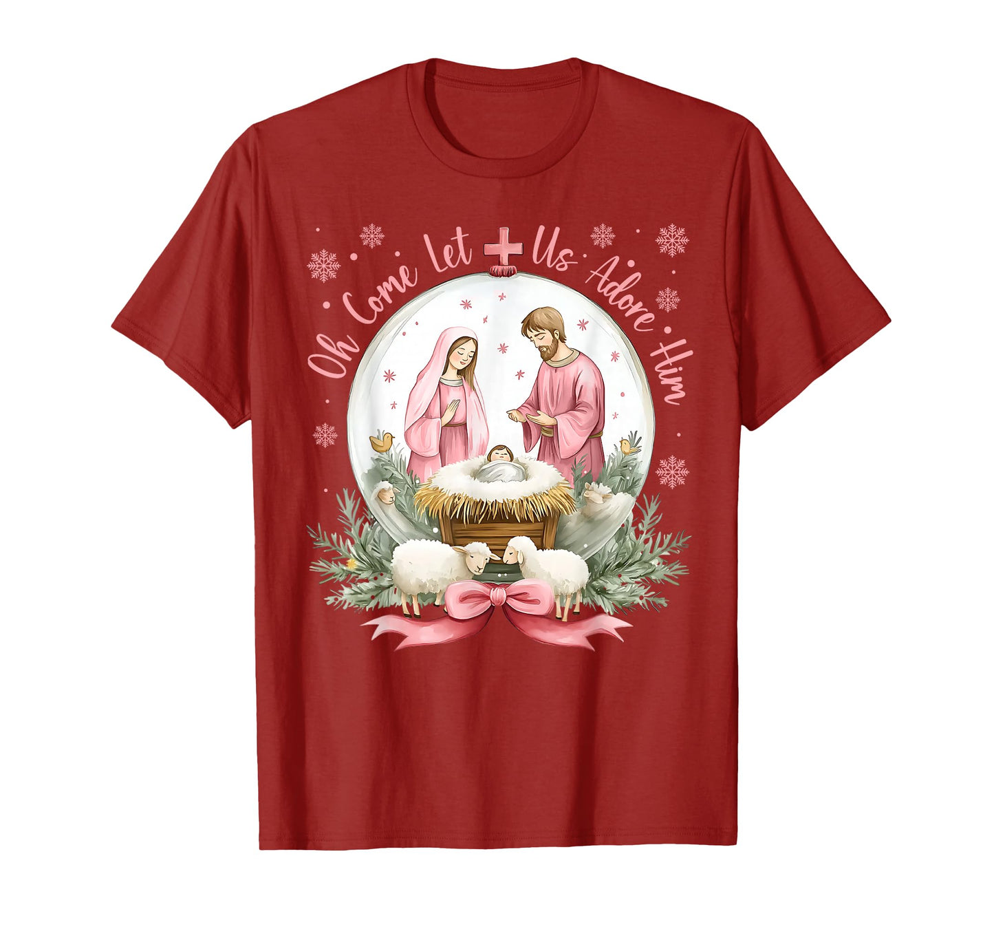 Retro Christmas Oh Come Let Us Adore Him Coquette Jesus T-Shirt