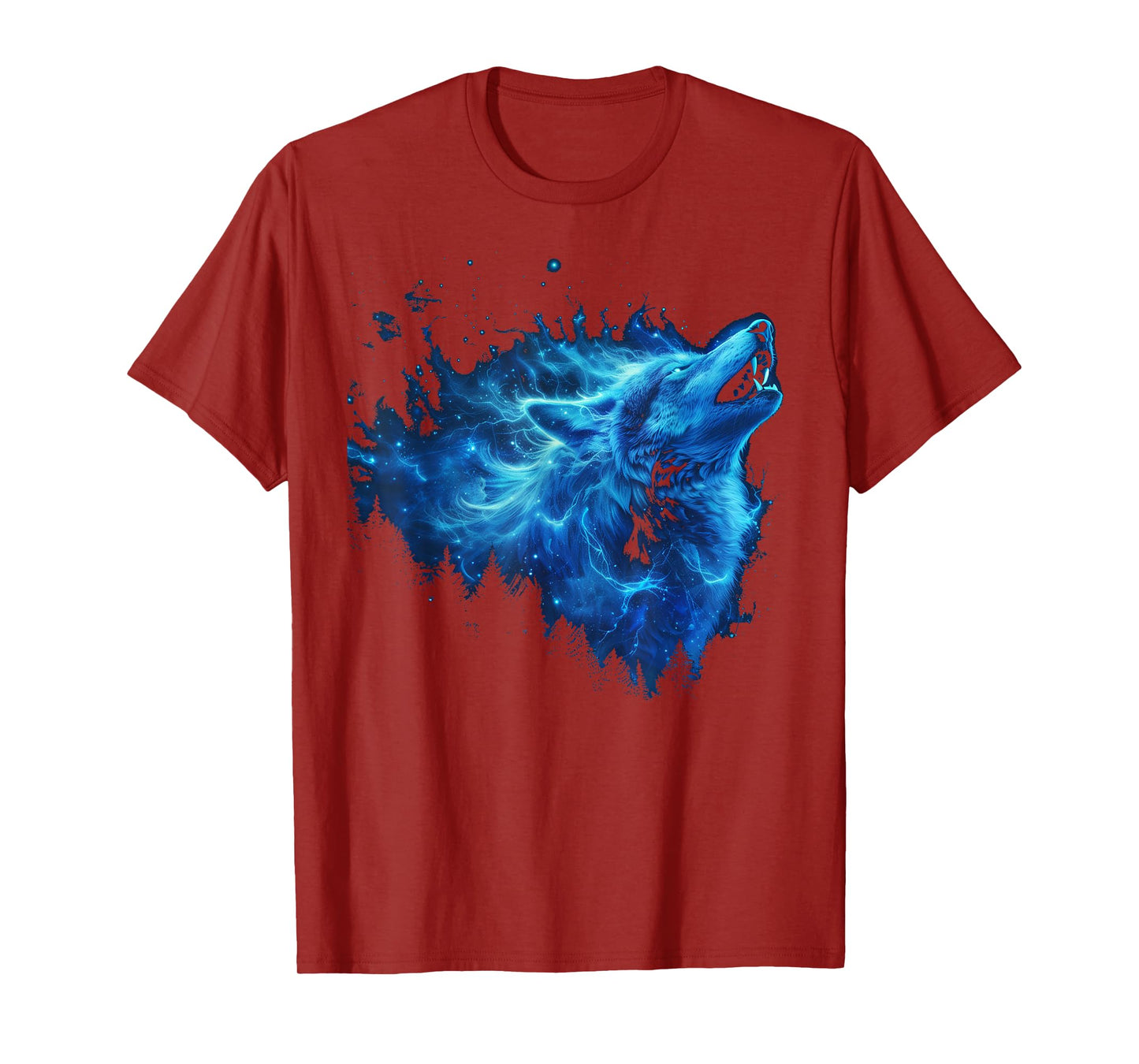 Galaxy Wolf Howling Graphic Electrical Blue Wolf Lovers T-Shirt
