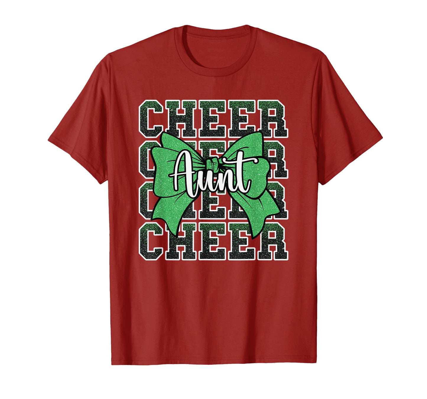 Cheer Aunt Auntie Bow Sport Cheerleader Cheerleading Green T-Shirt