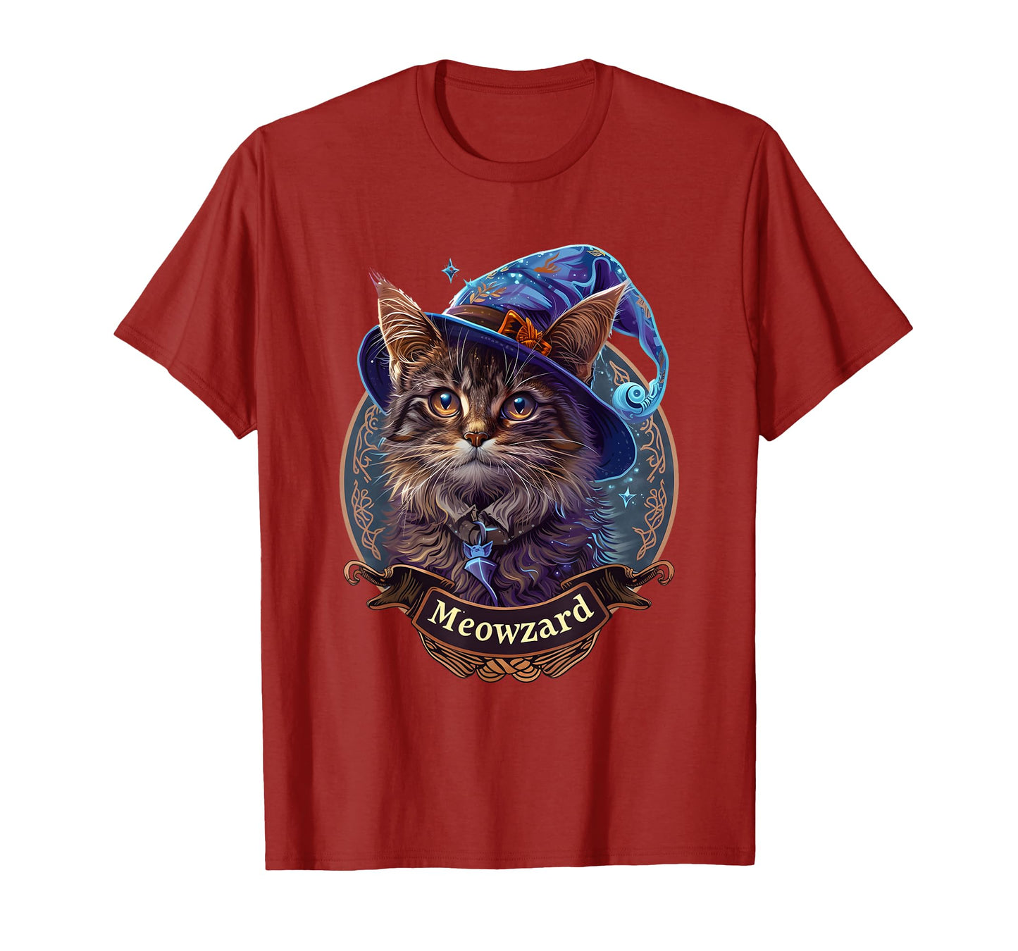 Magical Meowzard: Enchanting Cat Wizard Illustration T-Shirt