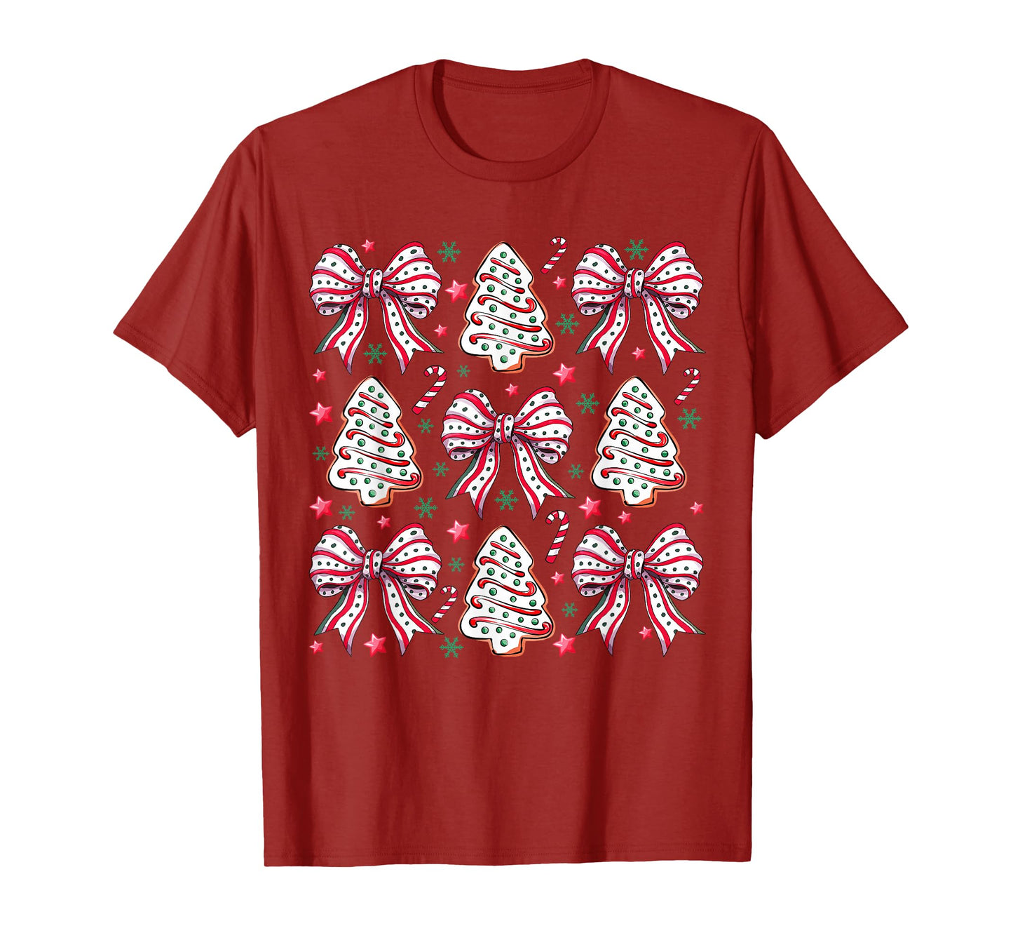Coquette Bow Tree Cake Candy Cane Merry Christmas Women Kids T-Shirt
