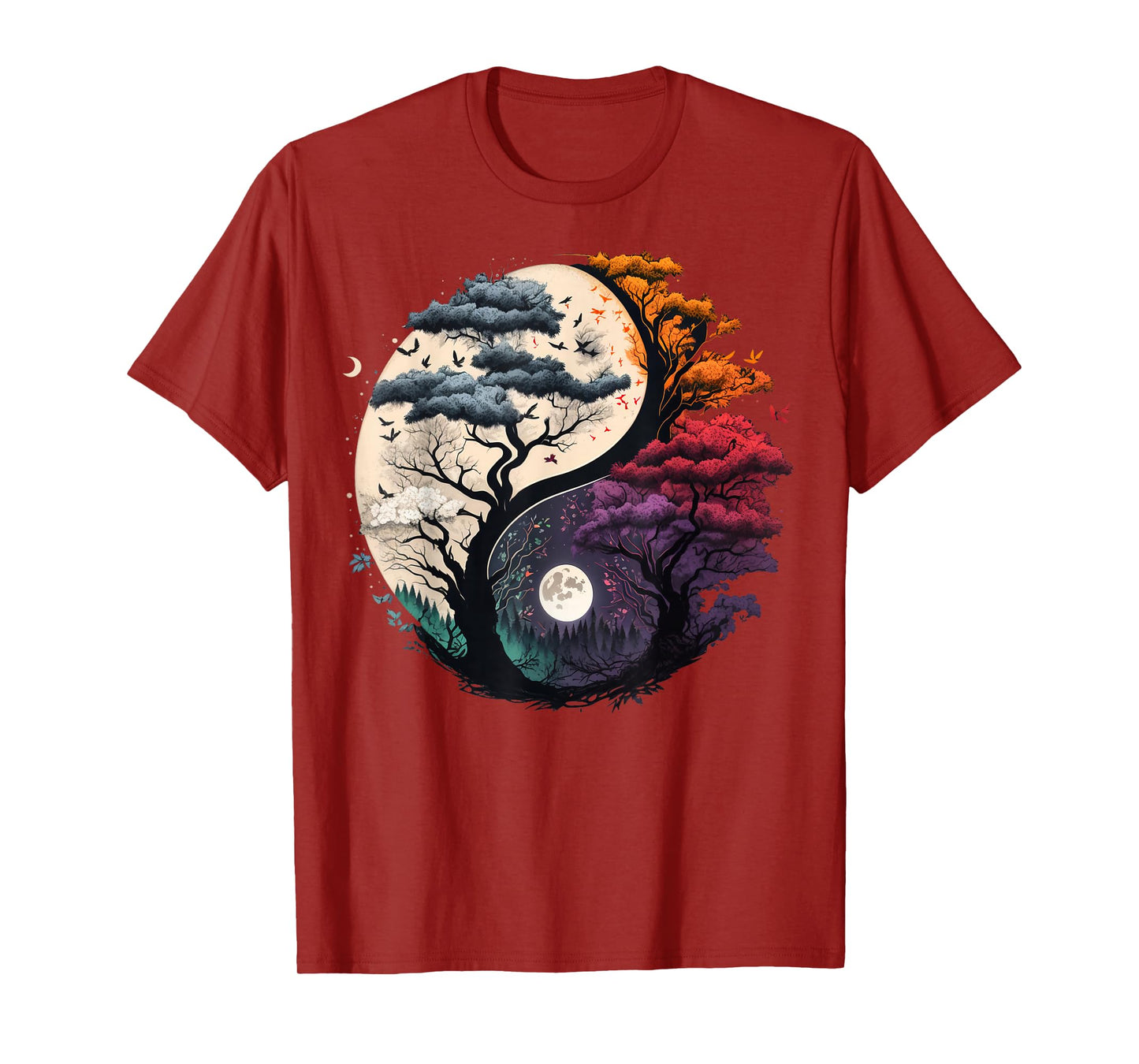 Harmony Feng Shui Taoist Yin Yang Balance symbol Unisex Adults Black Tree of Life Yin Yang T-Shirt Small (6/8) Short Sleeve