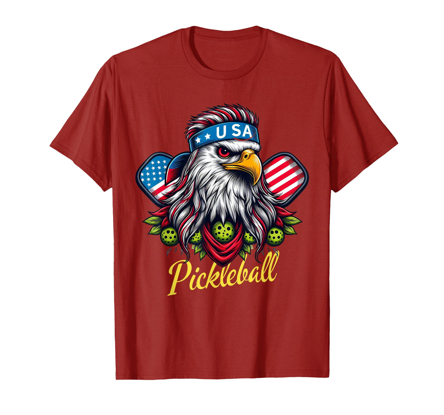 Eagle Mullet Pickleball Lovers 4th Of July USA American Flag T-Shirt