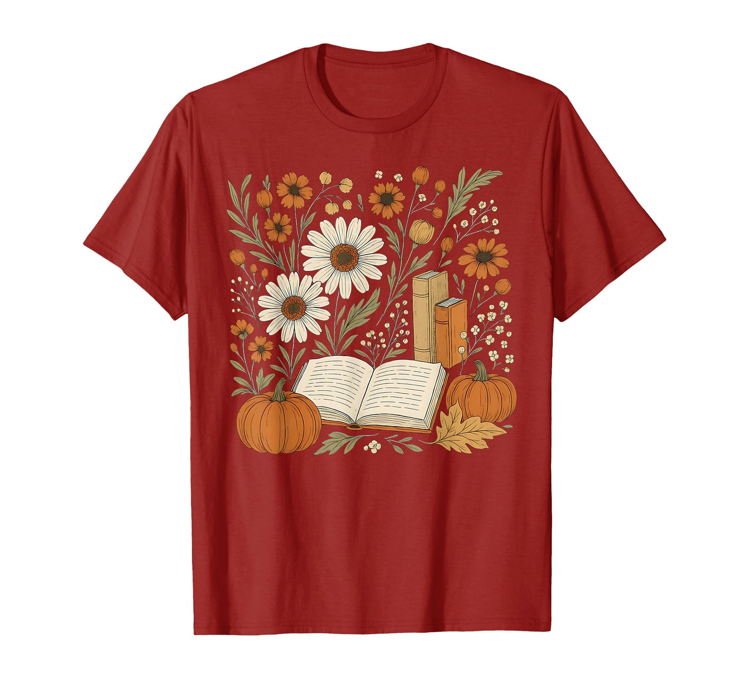 Reading Book Pumpkin Wildflower Fall Reader Bookish Autumn T-Shirt