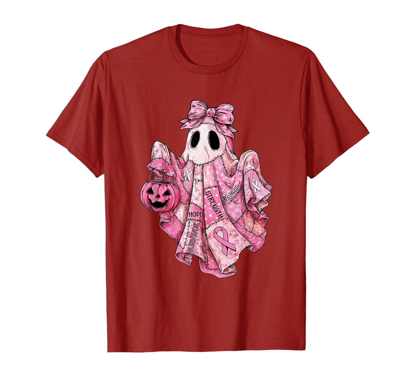Pink Ribbon Ghost Survivor Hope Strength Faith Halloween T-Shirt