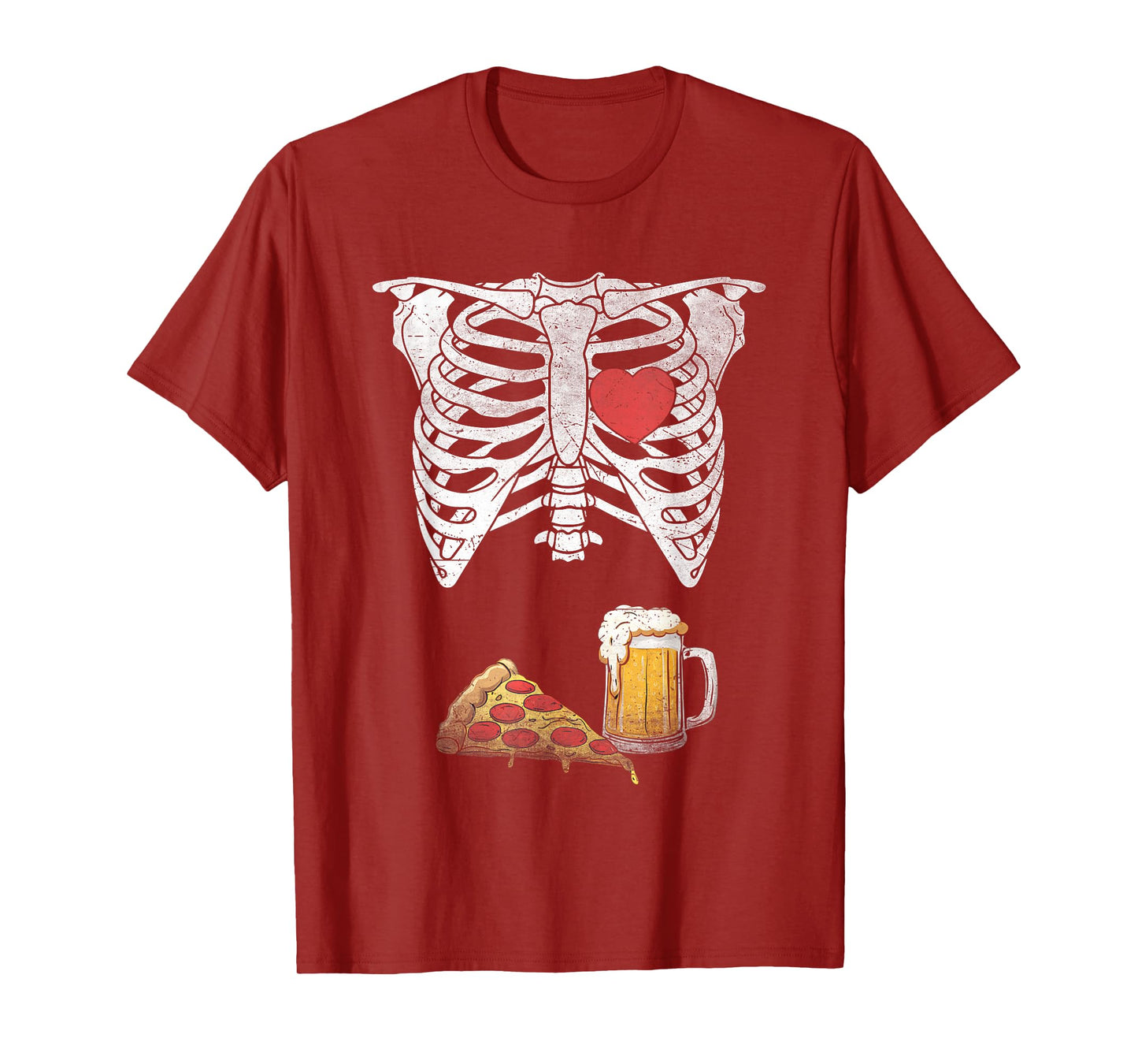 Dad Skeleton Halloween Beer Pizza Funny Pregnancy Couple Men T-Shirt