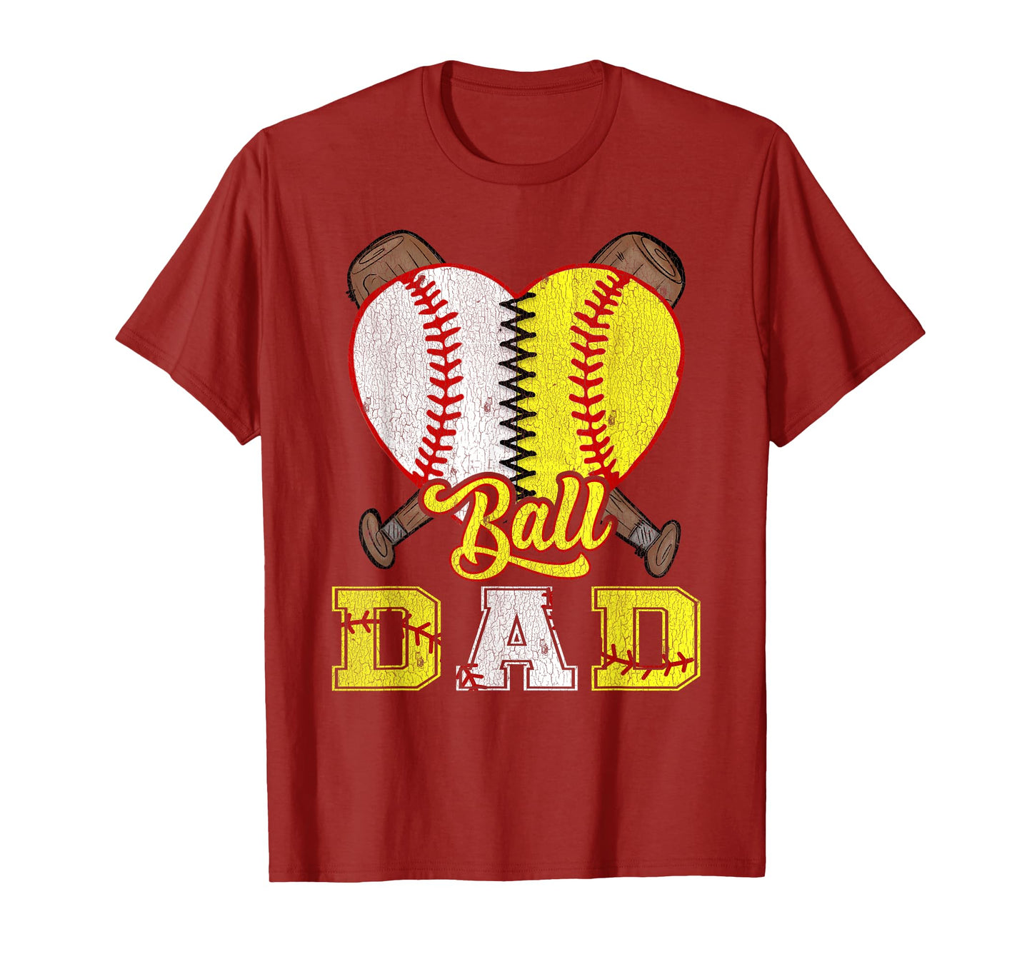 Dad Of Both Ball Dad Half Softball Half Baseball T-Shirt