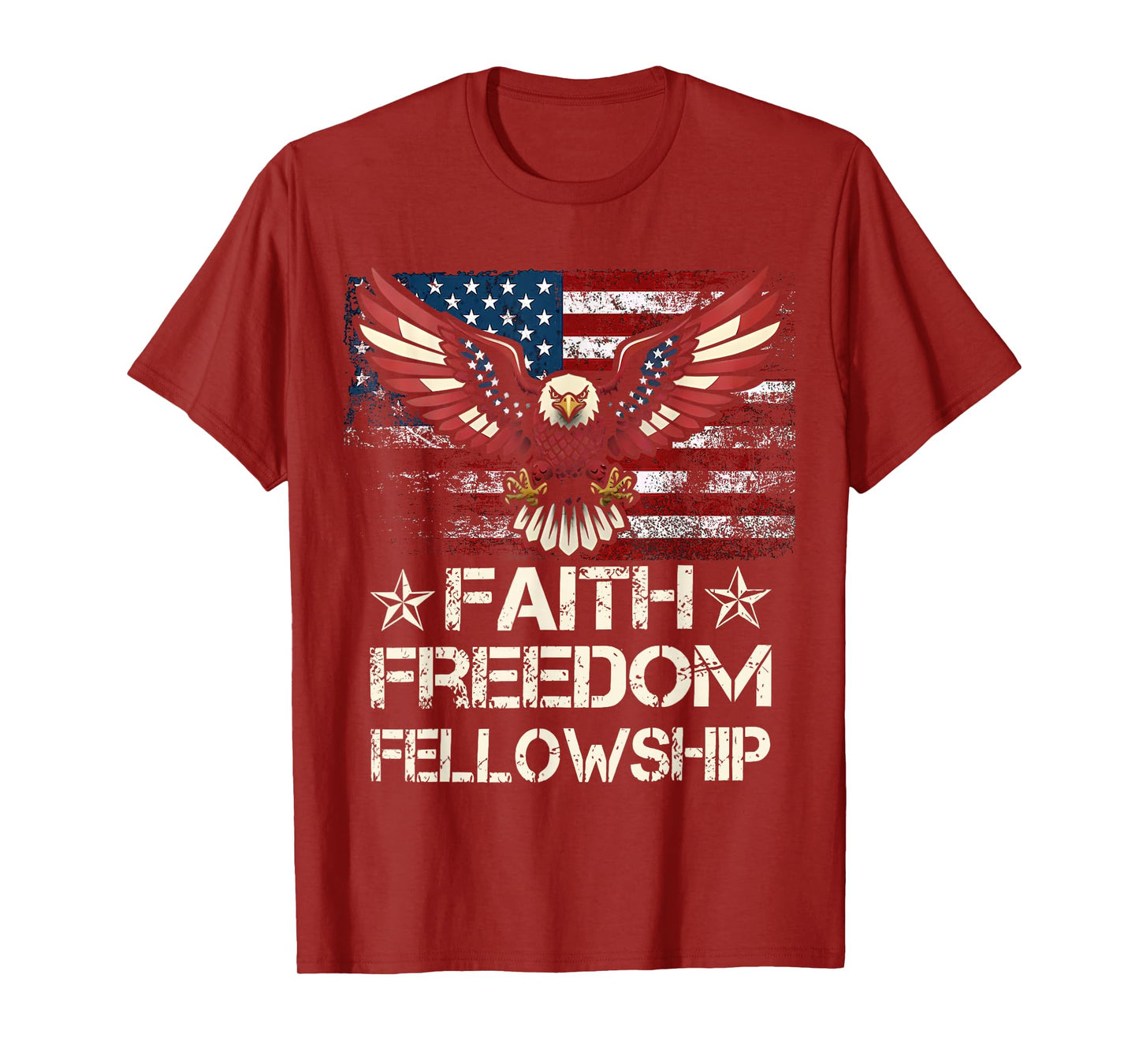 Vintage Faith Freedom Fellowship Patriotic Eagle Flag USA T-Shirt