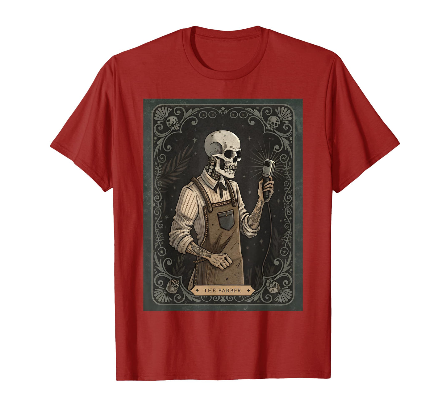 The Barber Tarot Card Gothic Skeleton Haircut Shop Halloween T-Shirt