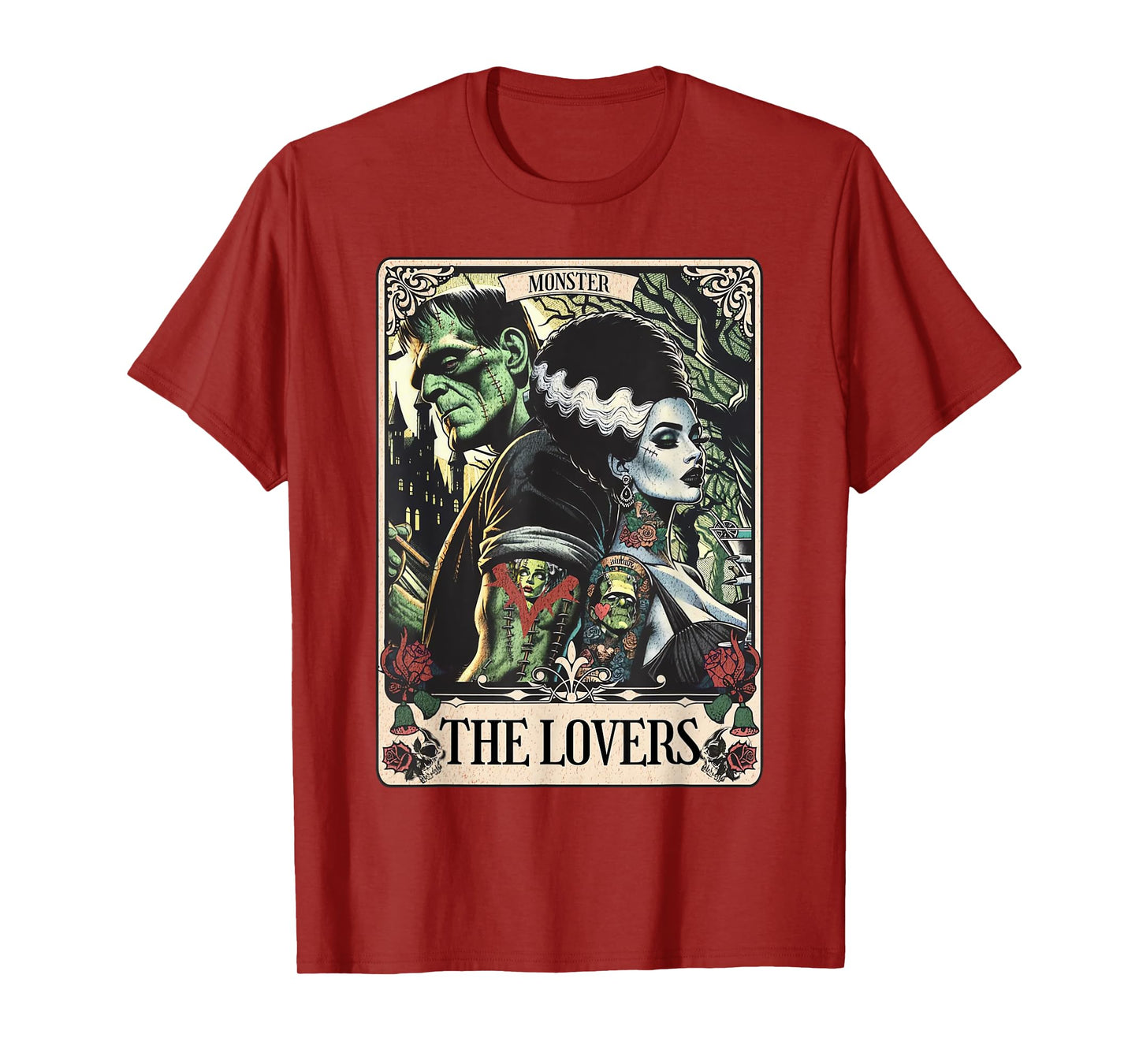 The Monster Frankenstein And Bride The Lovers Tarot Card T-Shirt