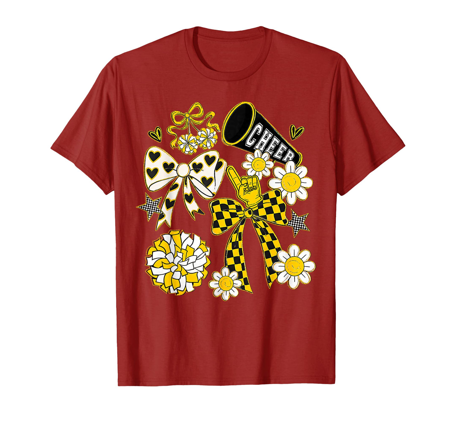 Coquette Bow Football Gold Black Game Cheer Mom Touchdown T-Shirt