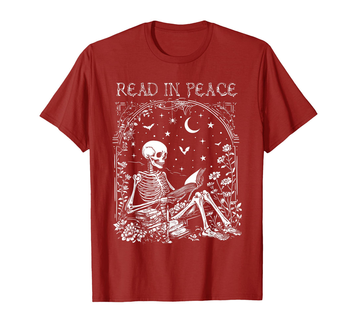 Read In Peace Skeleton Reading Teacher Spooky Halloween T-Shirt