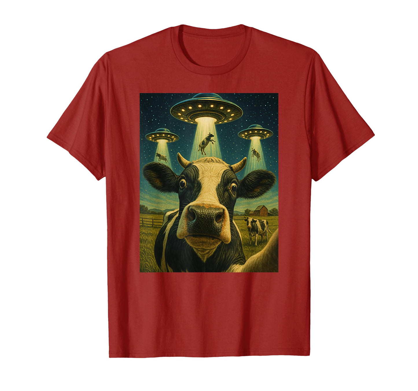 Funny Cow Farm Alien Selfie UFO Zoo Boys Girls Kids T-Shirt