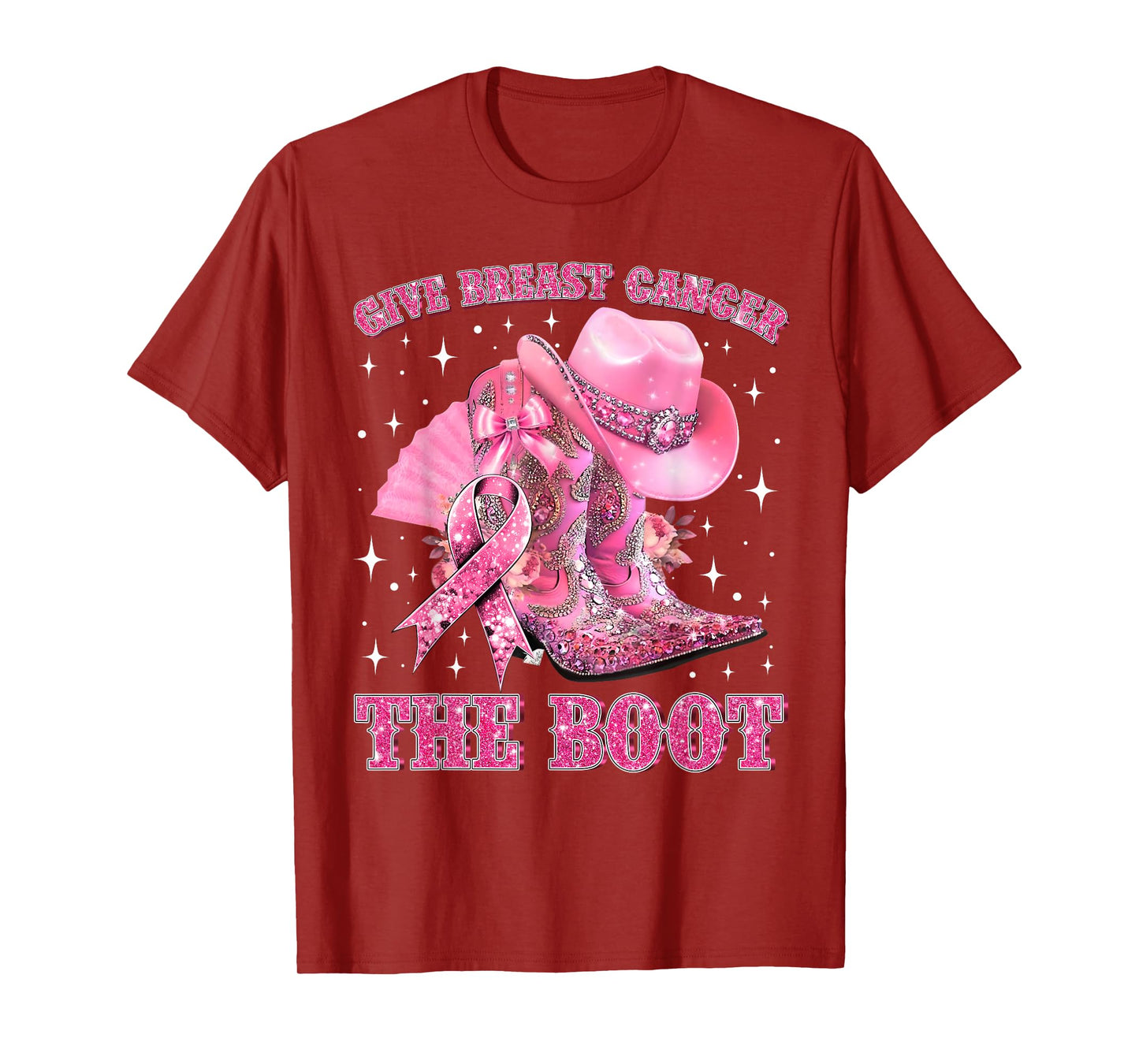 Cowgirl Western Give Breast Cancer The Boot Pink Ribbon T-Shirt