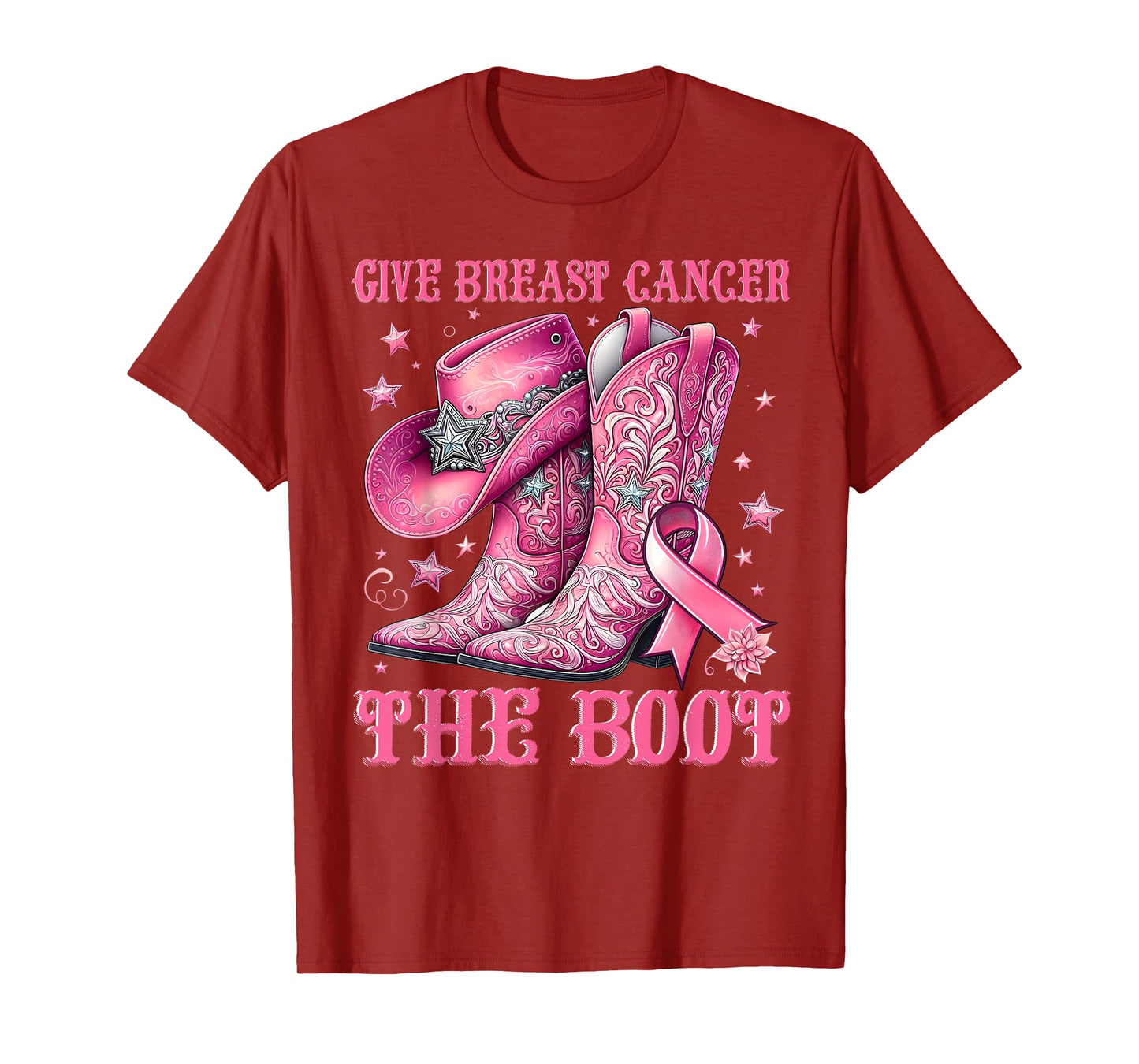 Give Breast Cancer The Boot Cowgirl Western Pink Ribbon T-Shirt
