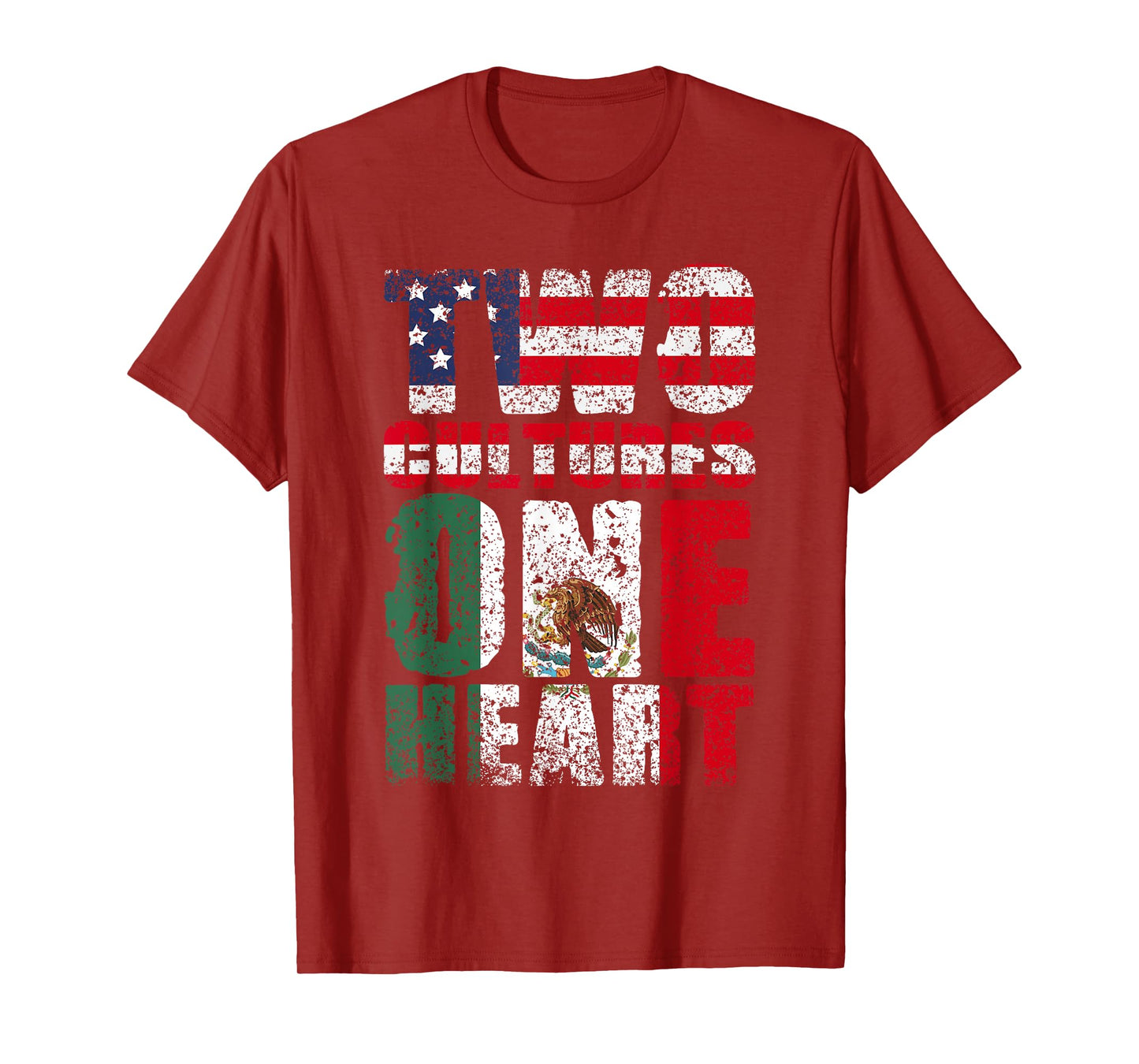 Two Cultures One Heart America Usa Mexico Mexican American T-Shirt