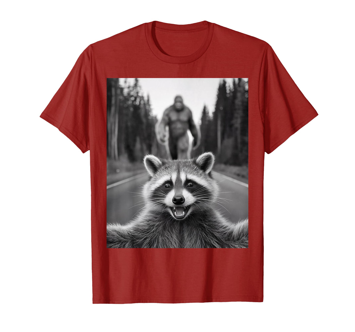 Scared Raccoon Selfie With Sasquatch Bigfoot , Funny Raccoon T-Shirt