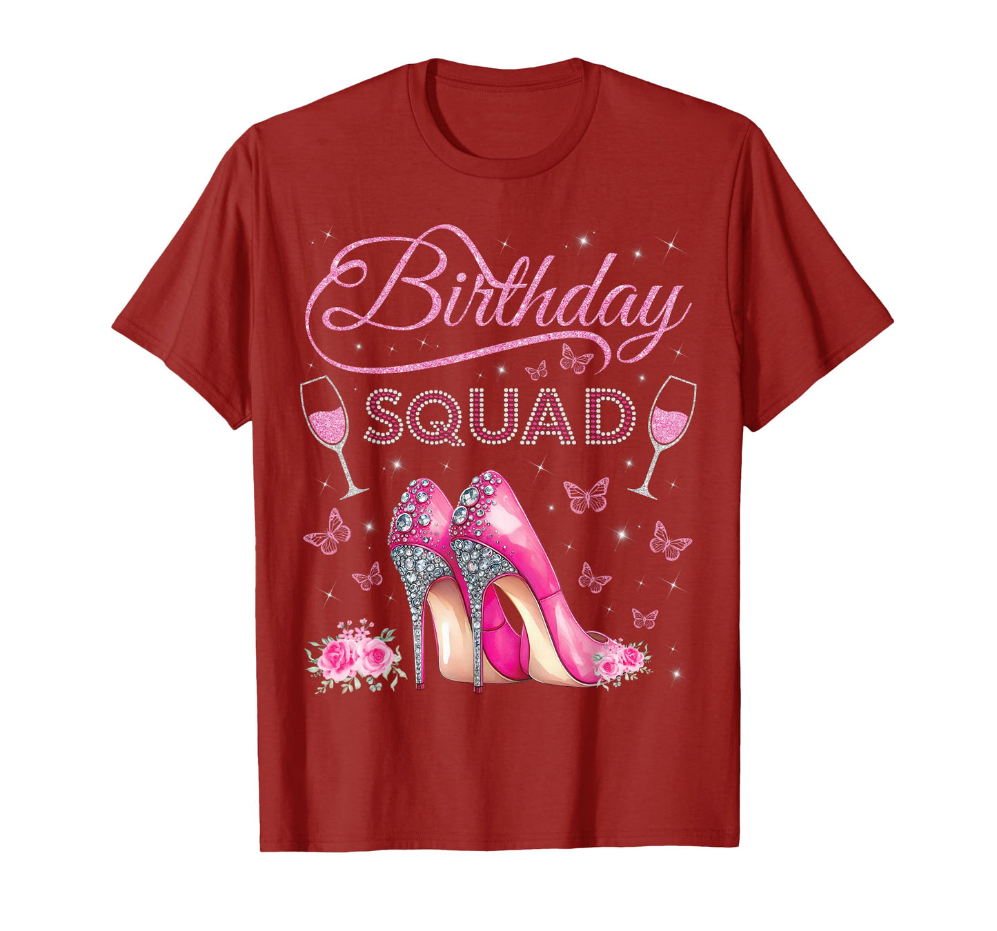 Birthday Squad High Heels Butterflies Diva Squad Bday Crew T-Shirt