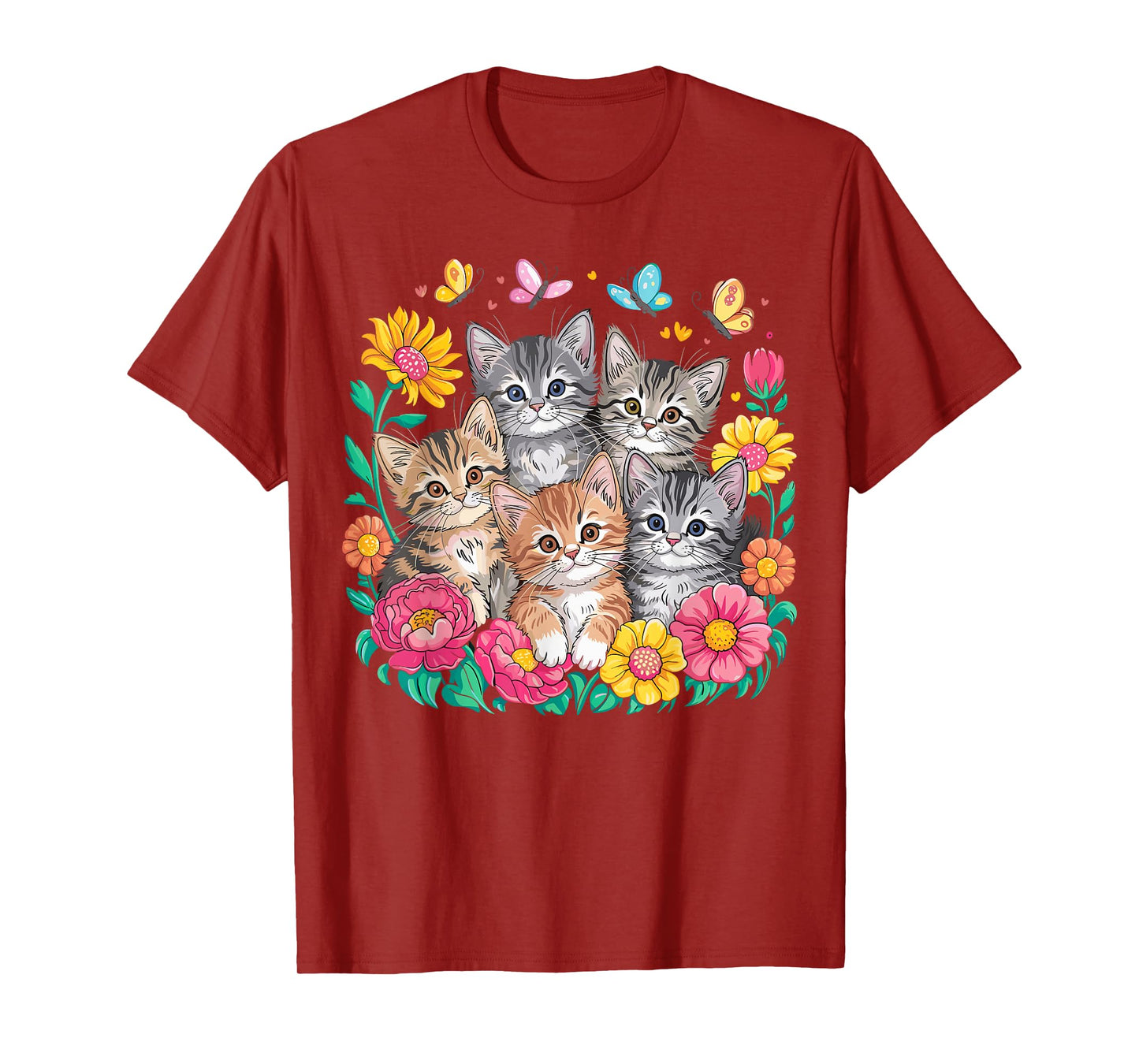 Cat Colorful Kittens Floral Cat T-Shirt
